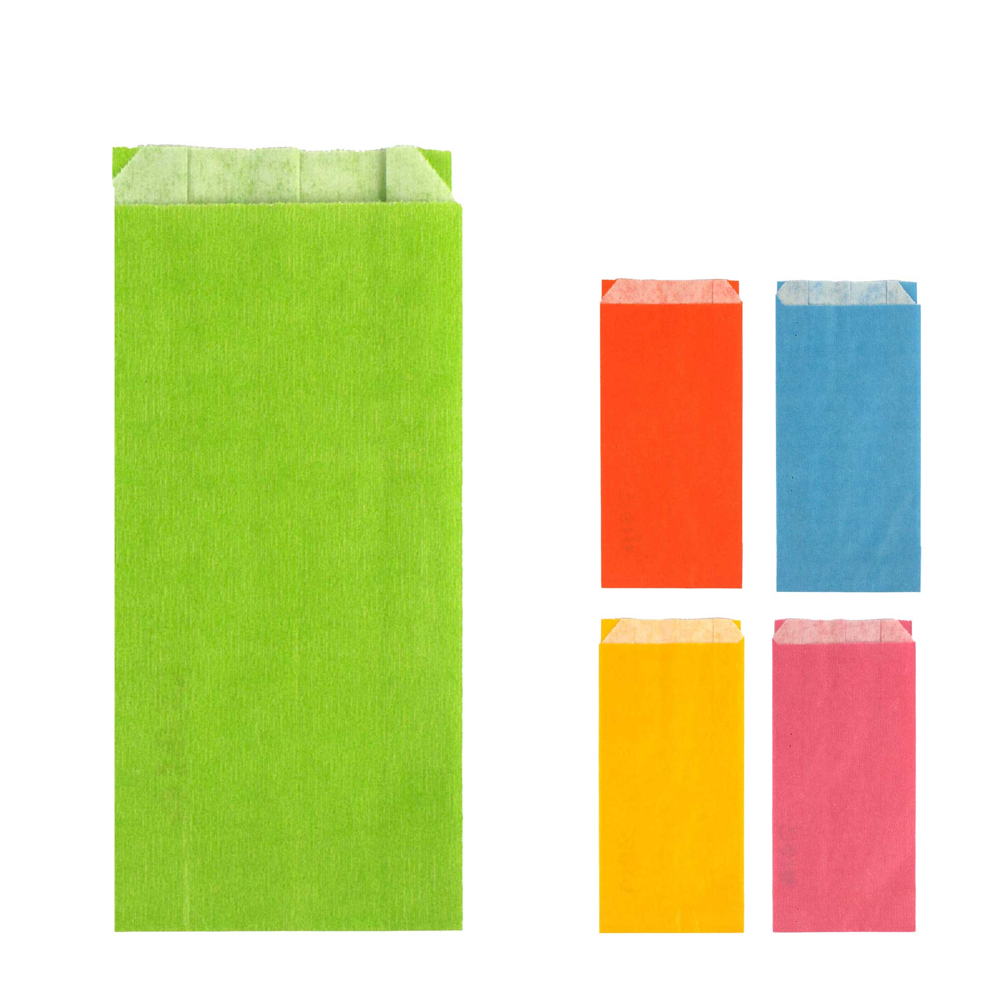 Picture of Pak à 100  kadozak 12x22+4 cm wit kraft assorti kleuren