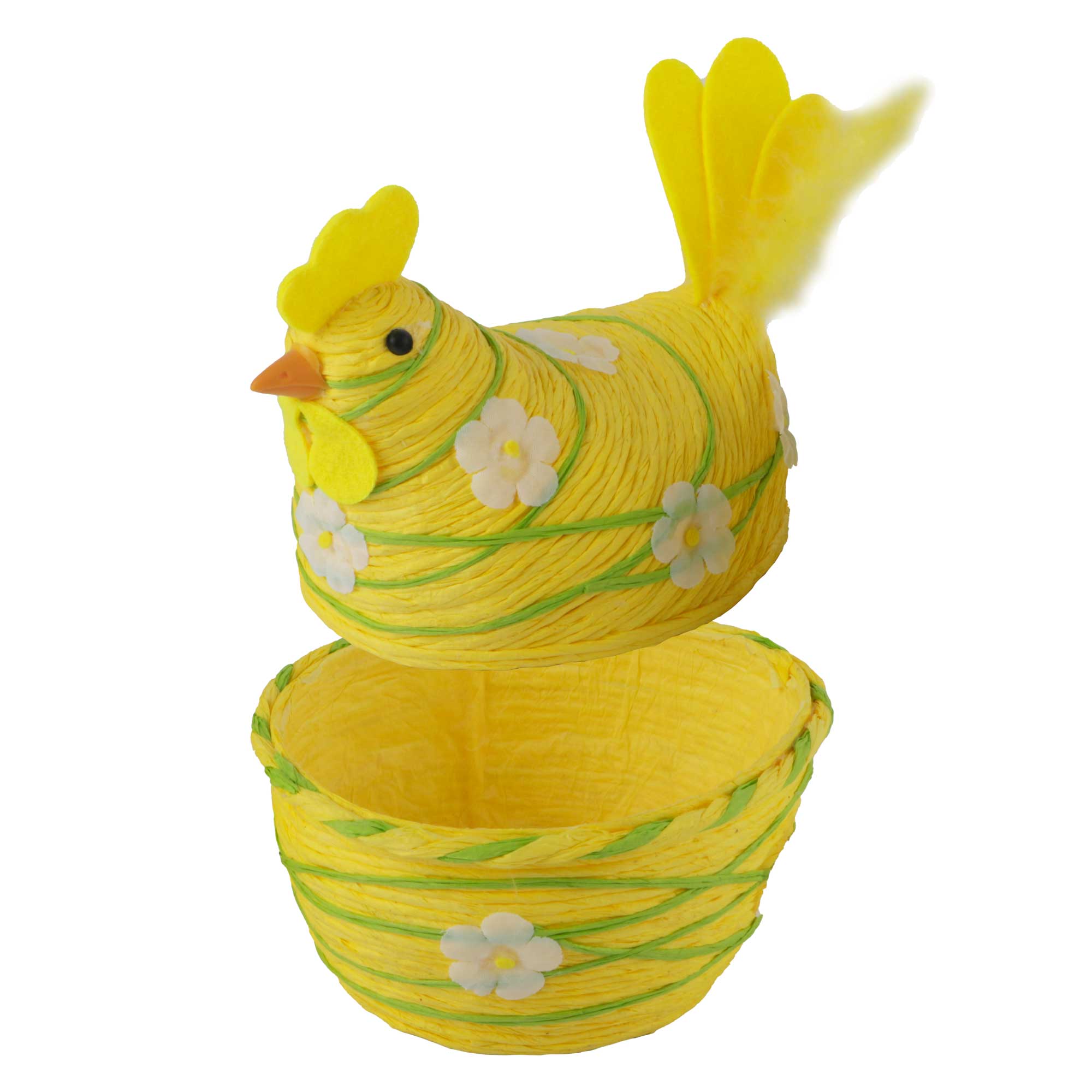 Afbeeldingen van Kip in mand ovaal kunststof 20x12x17 cm cm geel