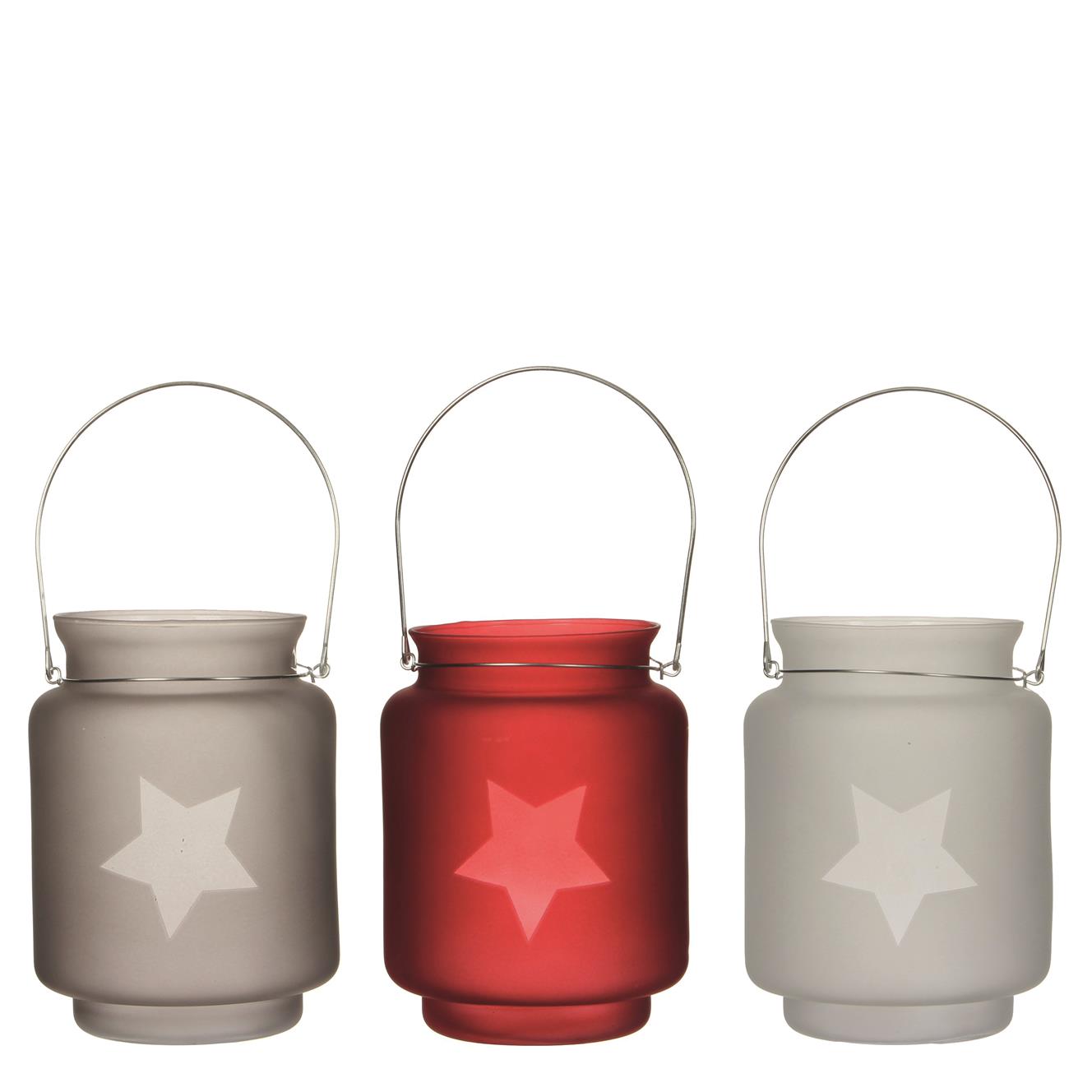 Afbeeldingen van Windlicht rood met ster r14x19 cm (ucl)