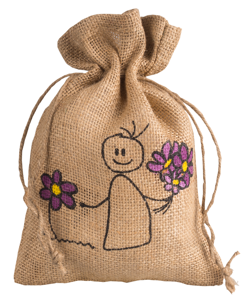 Afbeeldingen van Pak à 25 jute zak 18x25 cm bloemenmeisje