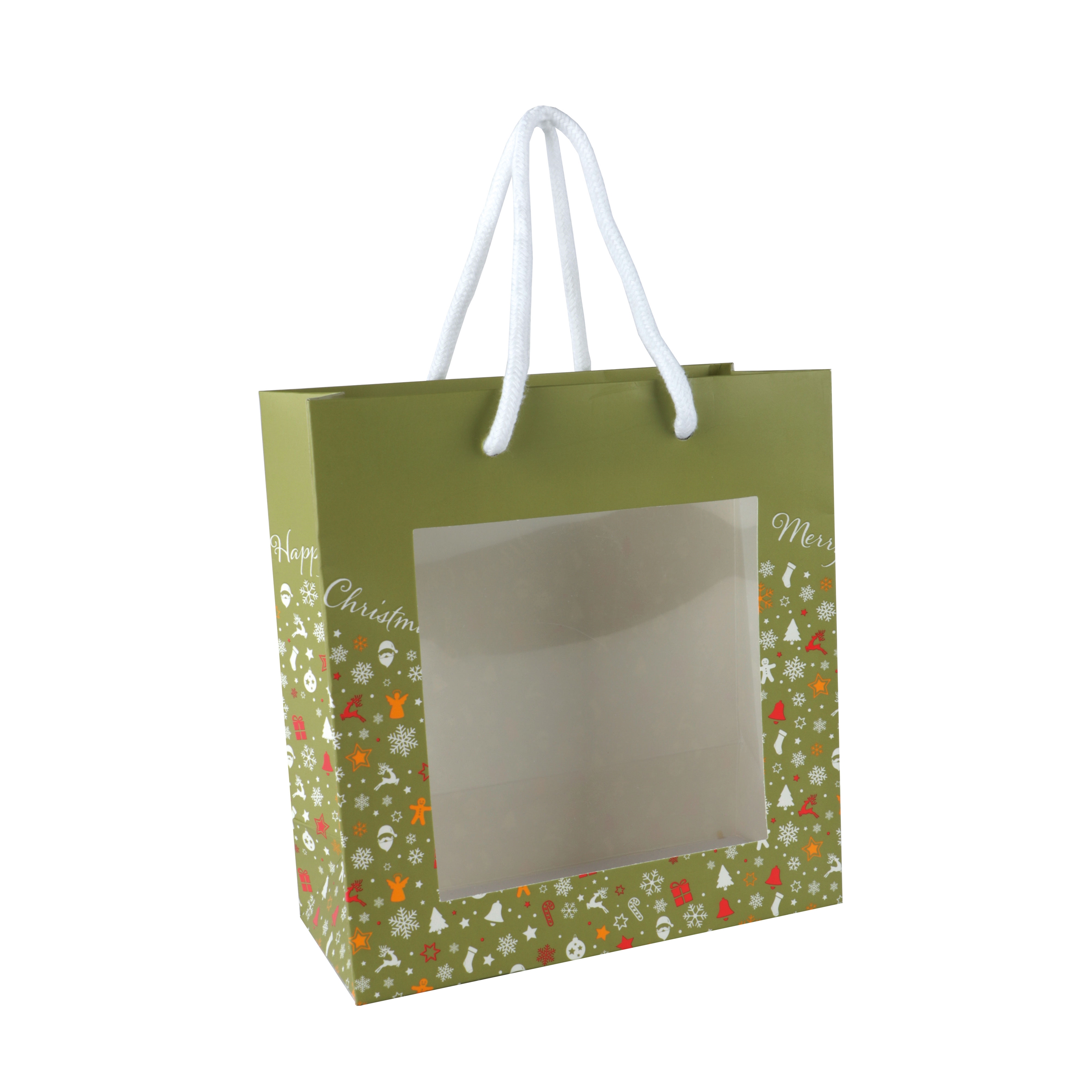 Afbeeldingen van Ds à 25 venstertas 18+8x19 cm Merry Christmas Groen golf