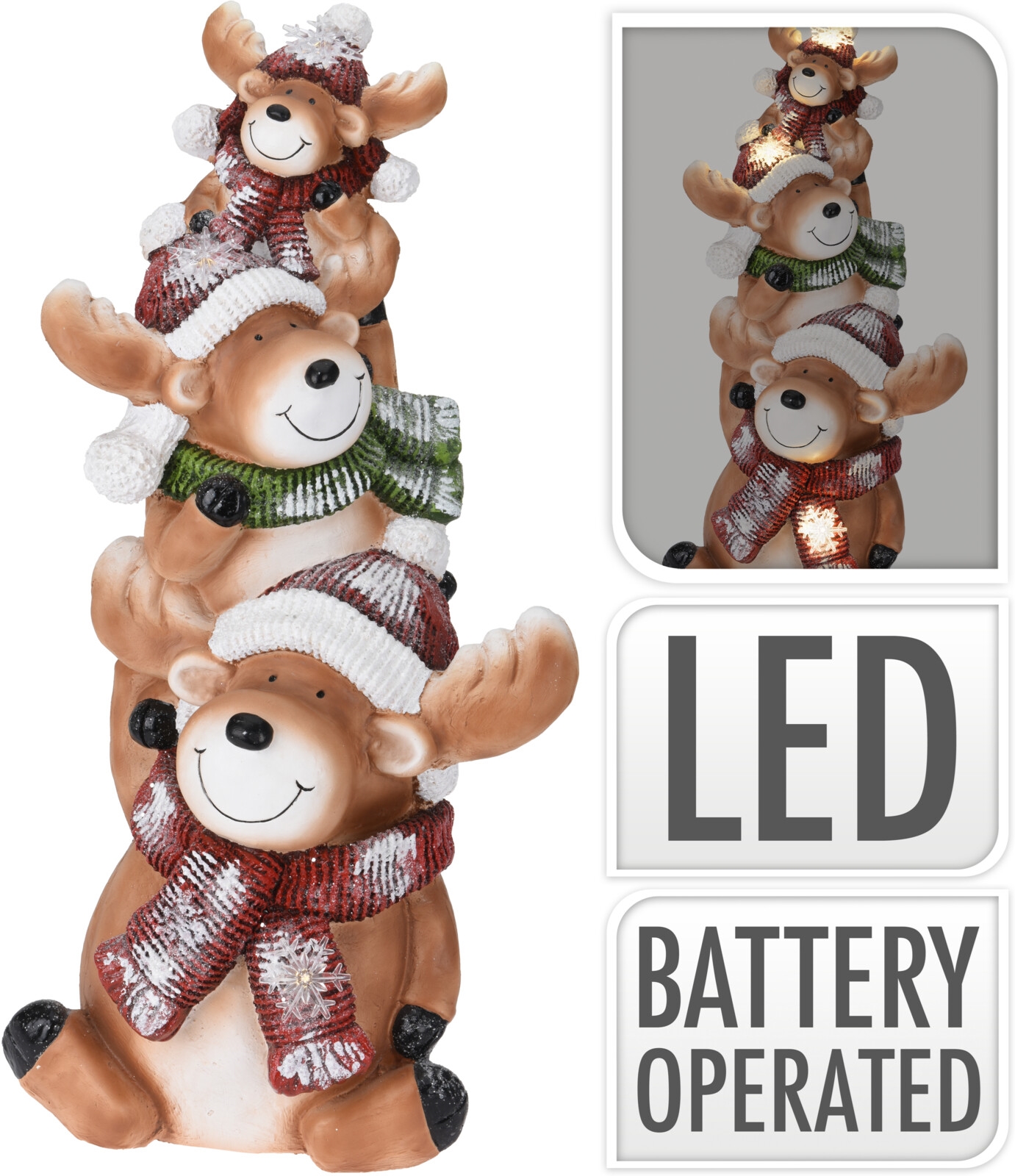 Afbeeldingen van Stenen toren van 3 rendieren 67 cm led verlichting