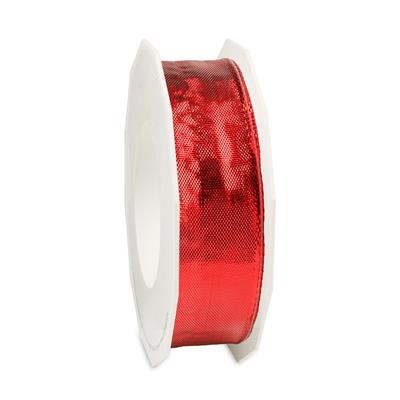 Afbeeldingen van Rol textiellint bedraad 25 mm 20 mtr shiney rood