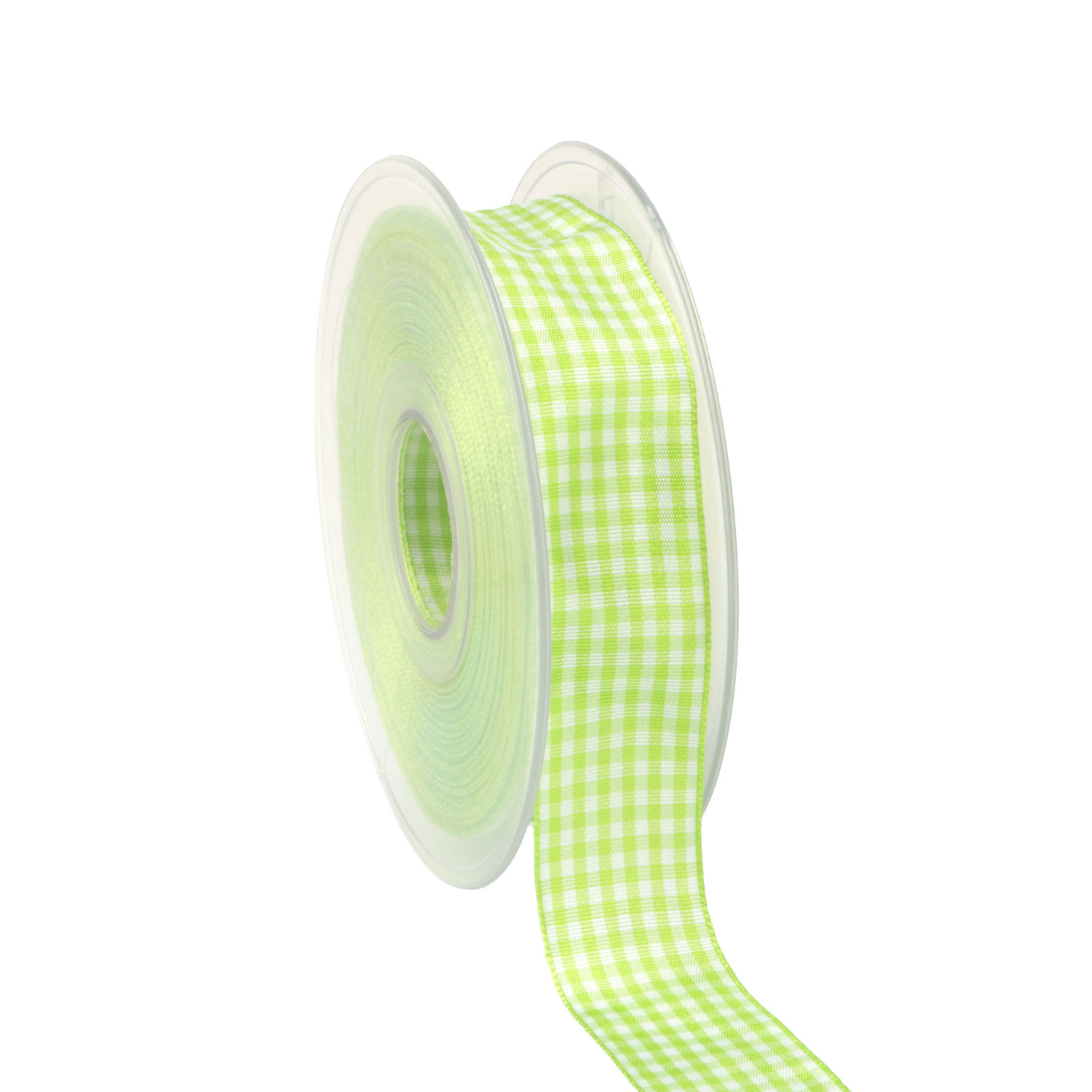 Afbeeldingen van Rol textiellint 25 mm 20 mtr ruit appel groen/wit