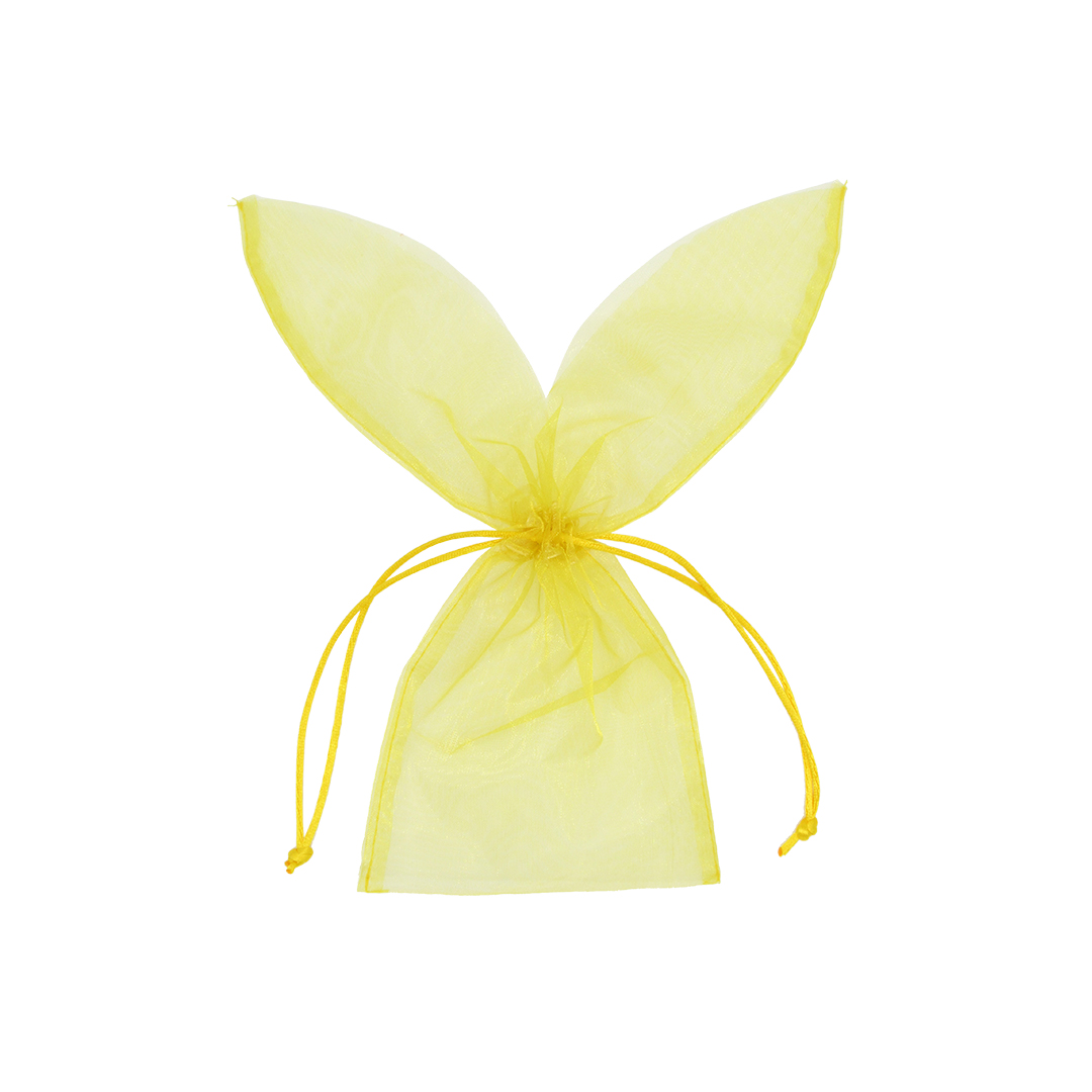 Afbeeldingen van Pak à 10 organza zak Paashaas 12x29 cm geel met trekkoord 