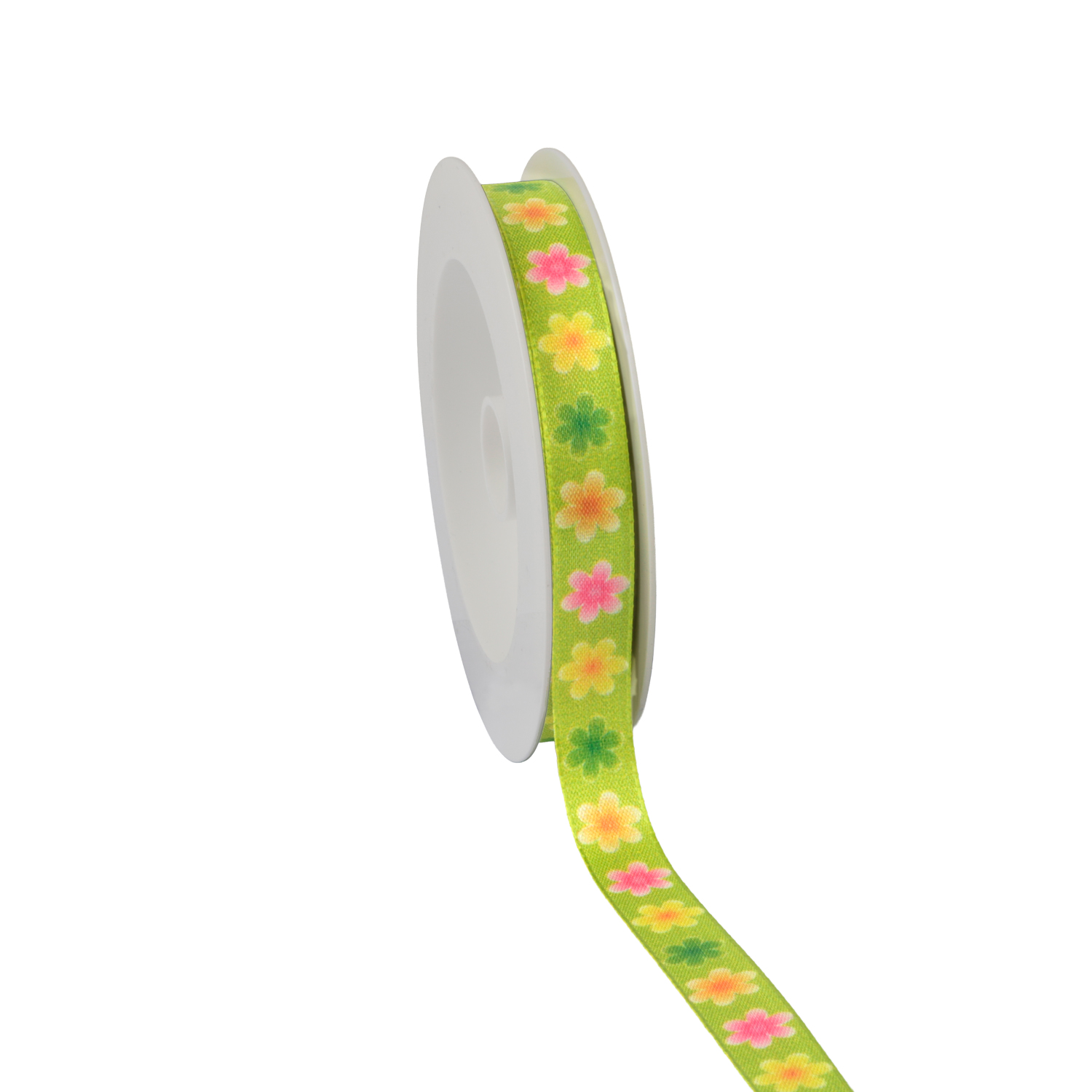 Afbeeldingen van Rol textiellint 15 mm 18 mtr bloemenzee limegroen
