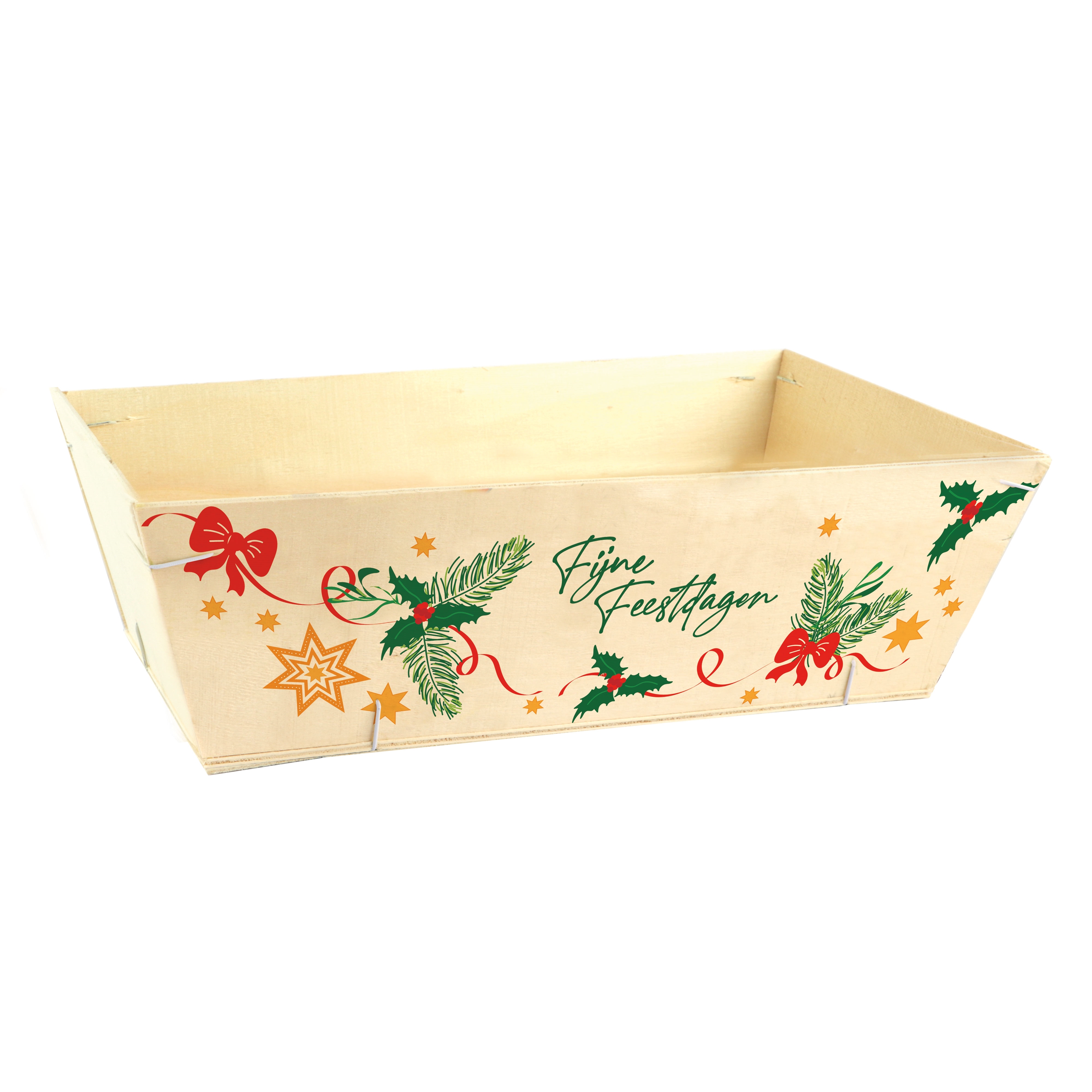 Afbeeldingen van Pak à 25 houten bak 29,5x19,5x9,2 cm Fijne Feestdagen