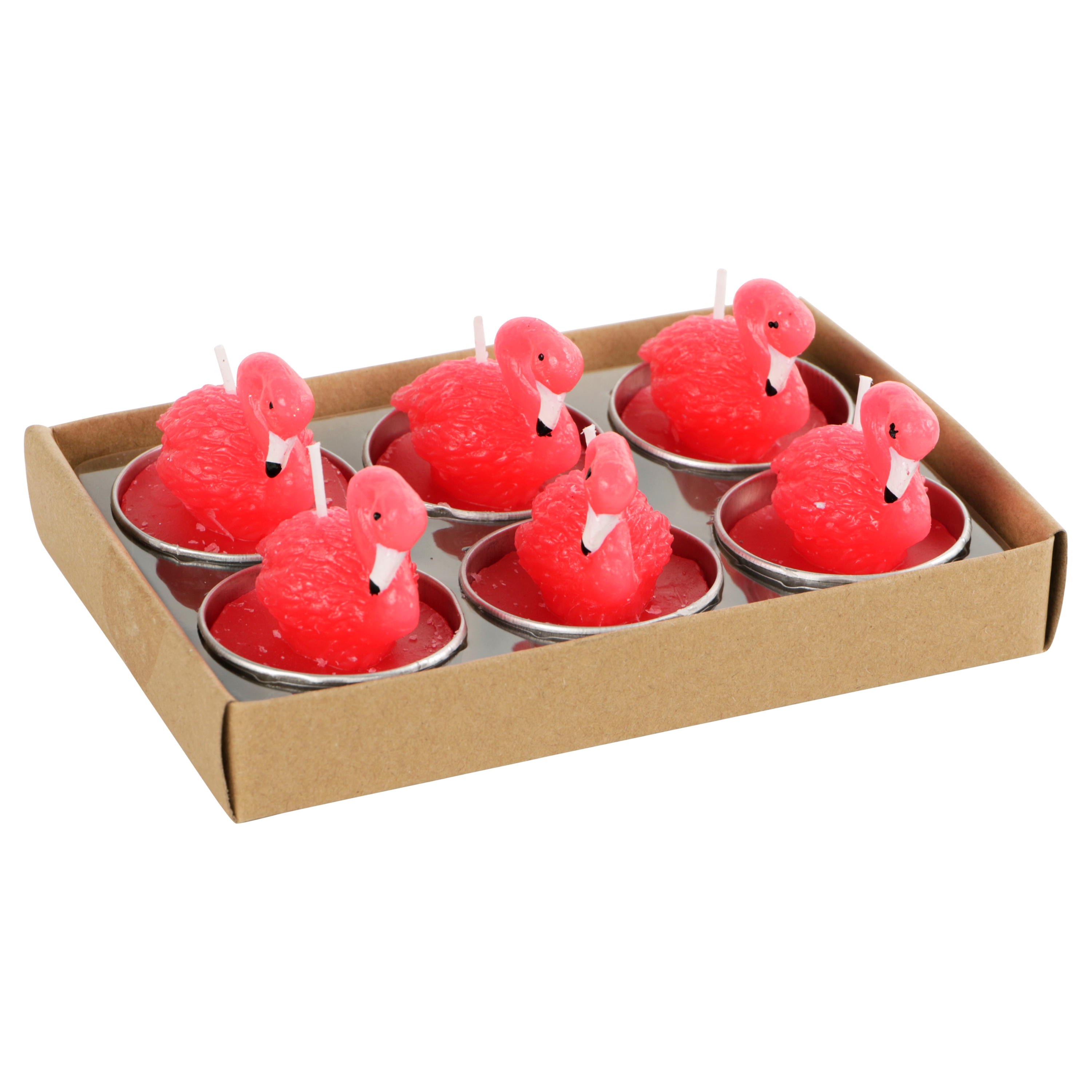 Afbeeldingen van Set à 6 flamingo kaarsjes 14x9,2x4,5 cm