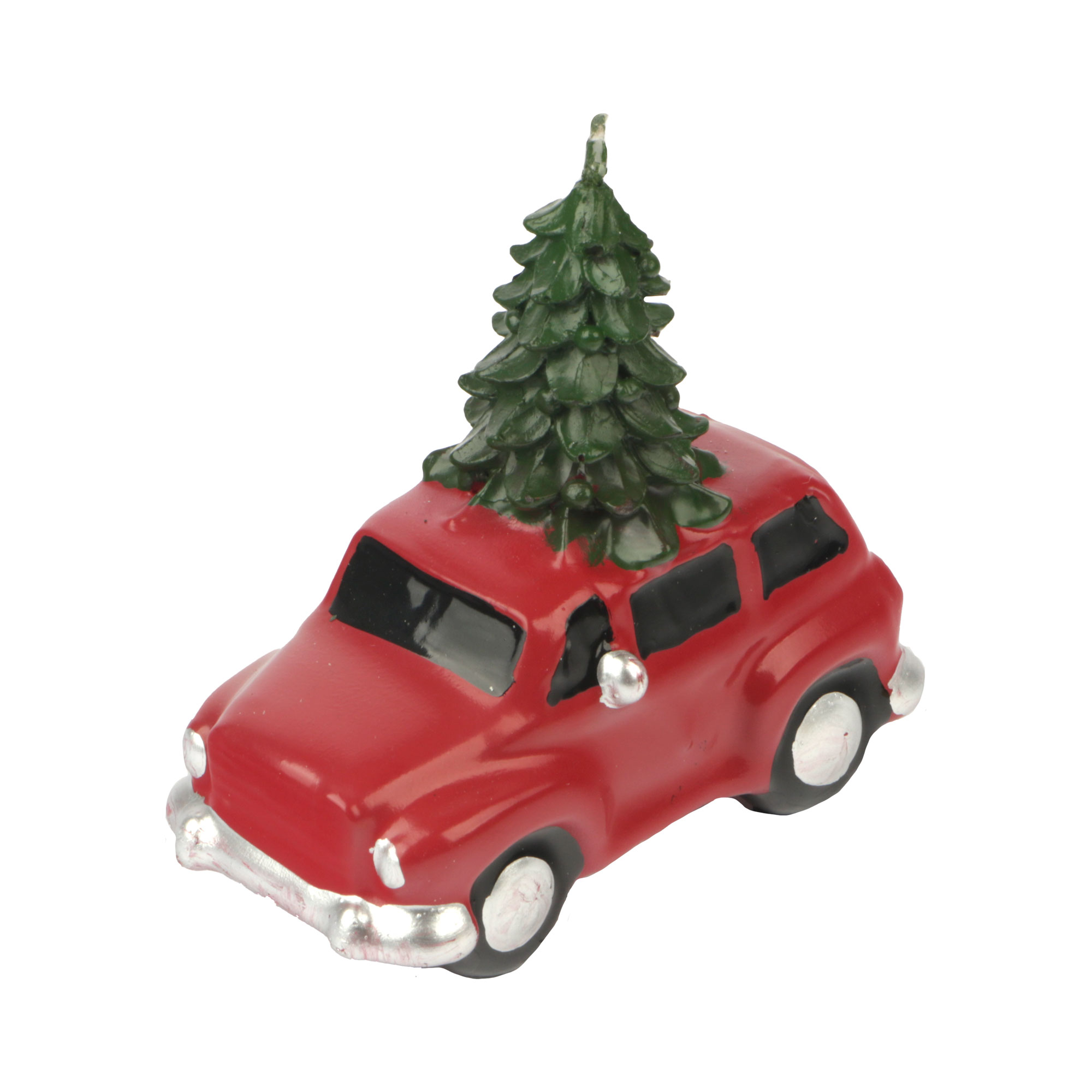 Afbeeldingen van Kaars 9x4,5x9 cm rode auto met kerstboom