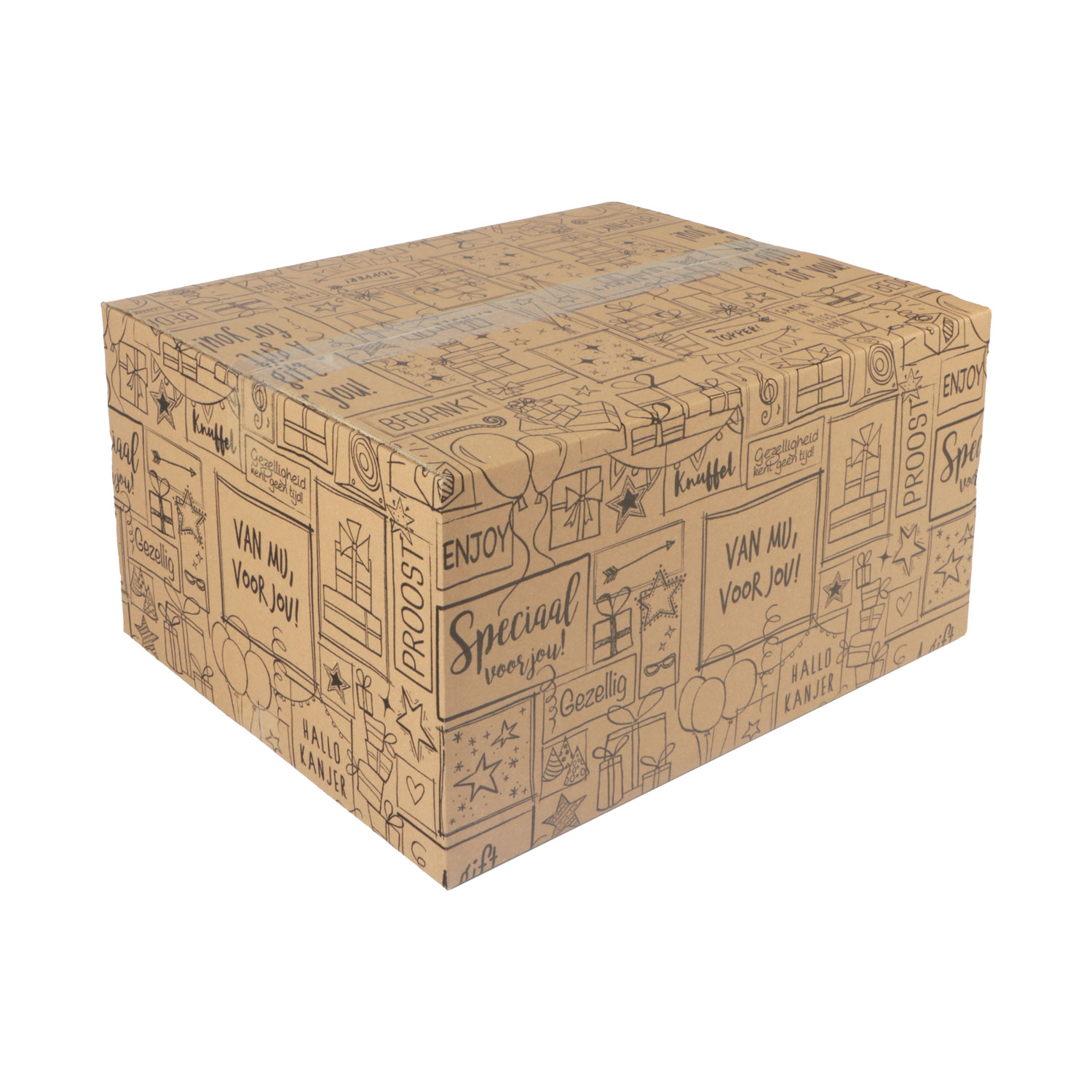 Afbeeldingen van Kerstdoos D230 doodles 45x35x23 cm kraft 