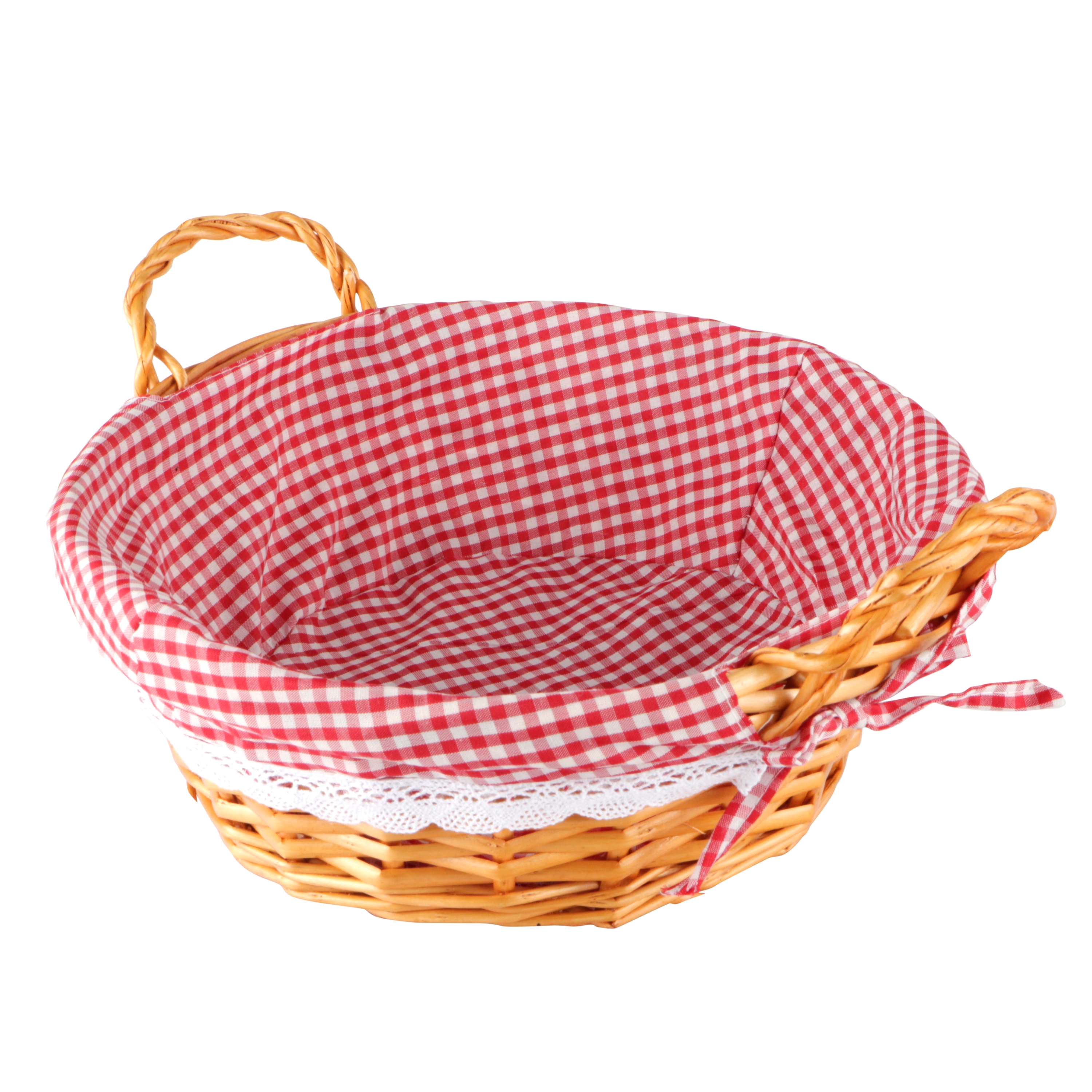 Afbeeldingen van Mand rond met oren 30x11/15 cm gevoerd met rood/wit geruite stof