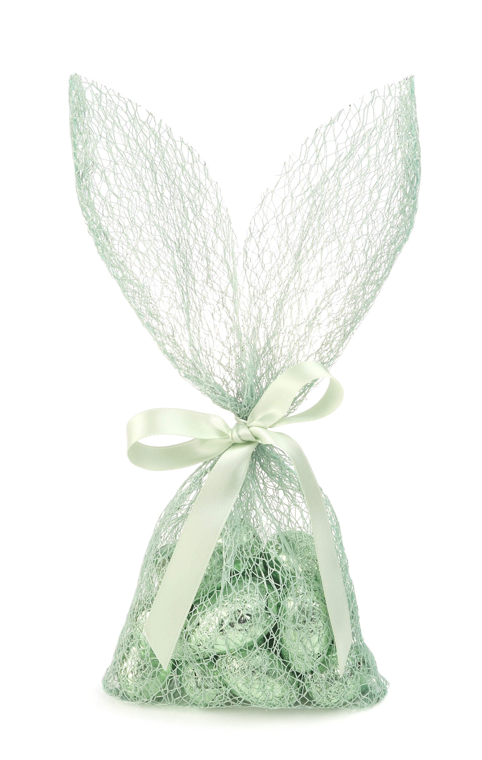 Afbeeldingen van Pak à 5 zak Paashaas groen 13,7x29 cm crispy met satijnen lint