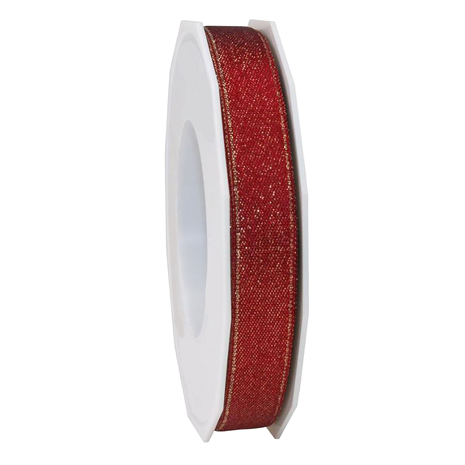 Afbeeldingen van Rol satijnlint 25 mm 20 mtr glitter bordeaux/goud