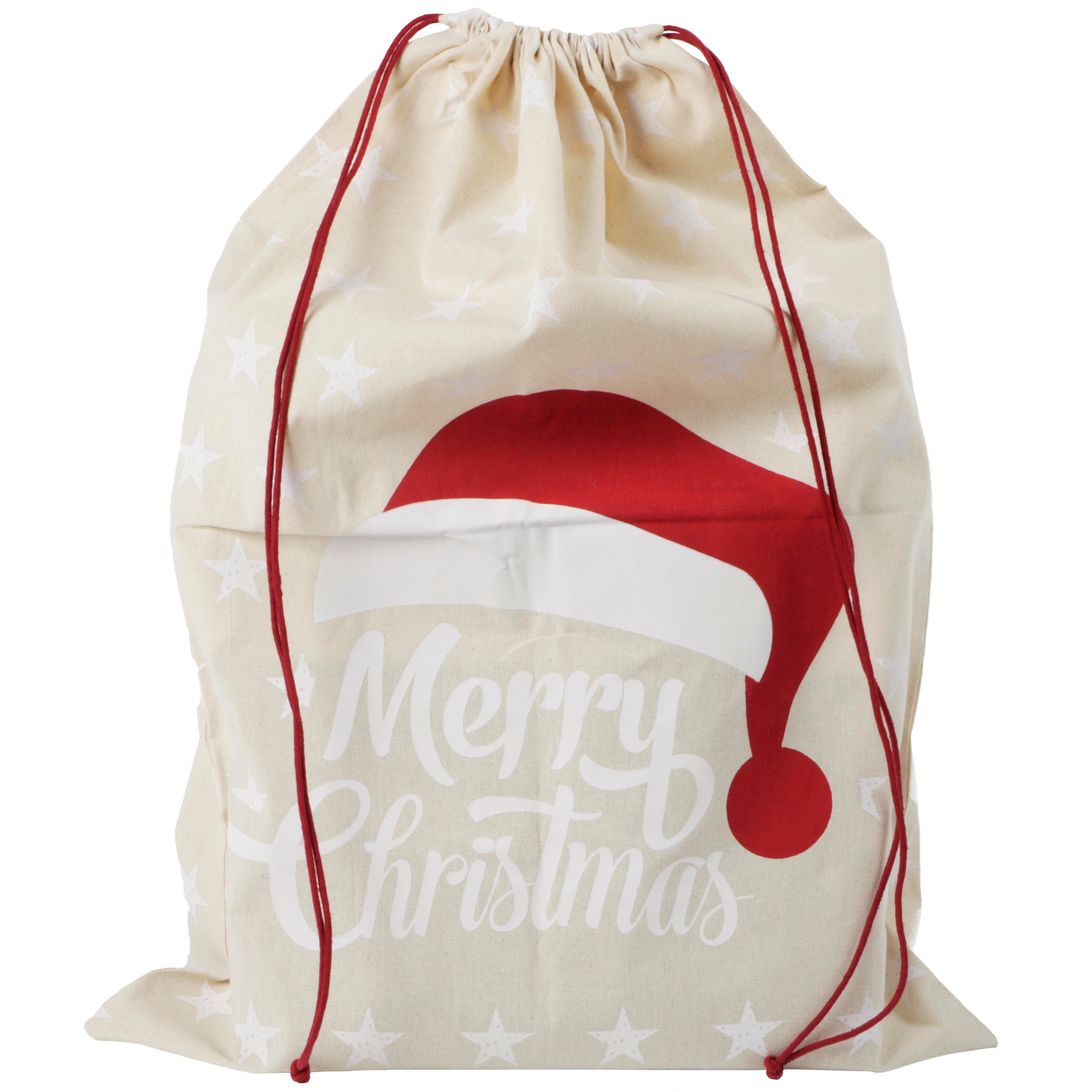 Afbeeldingen van Katoenen kadozak 50x70 cm Merry Christmas + Sterren
