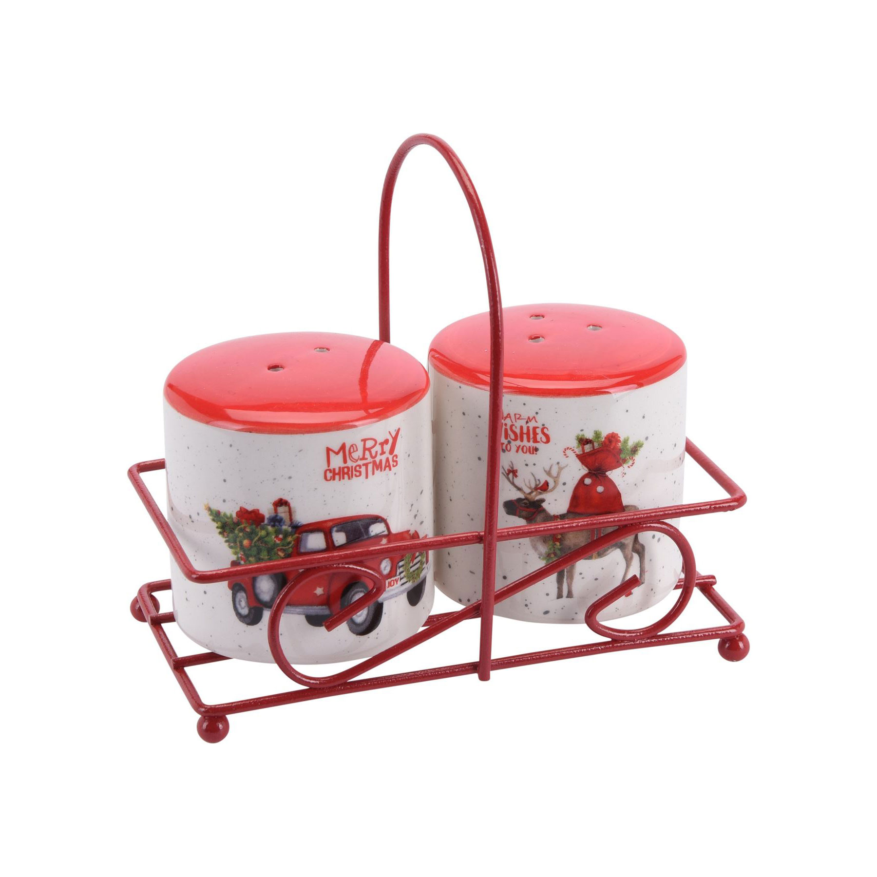 Afbeeldingen van Peper en zout stel met kerst dessin, in houder (ucl)