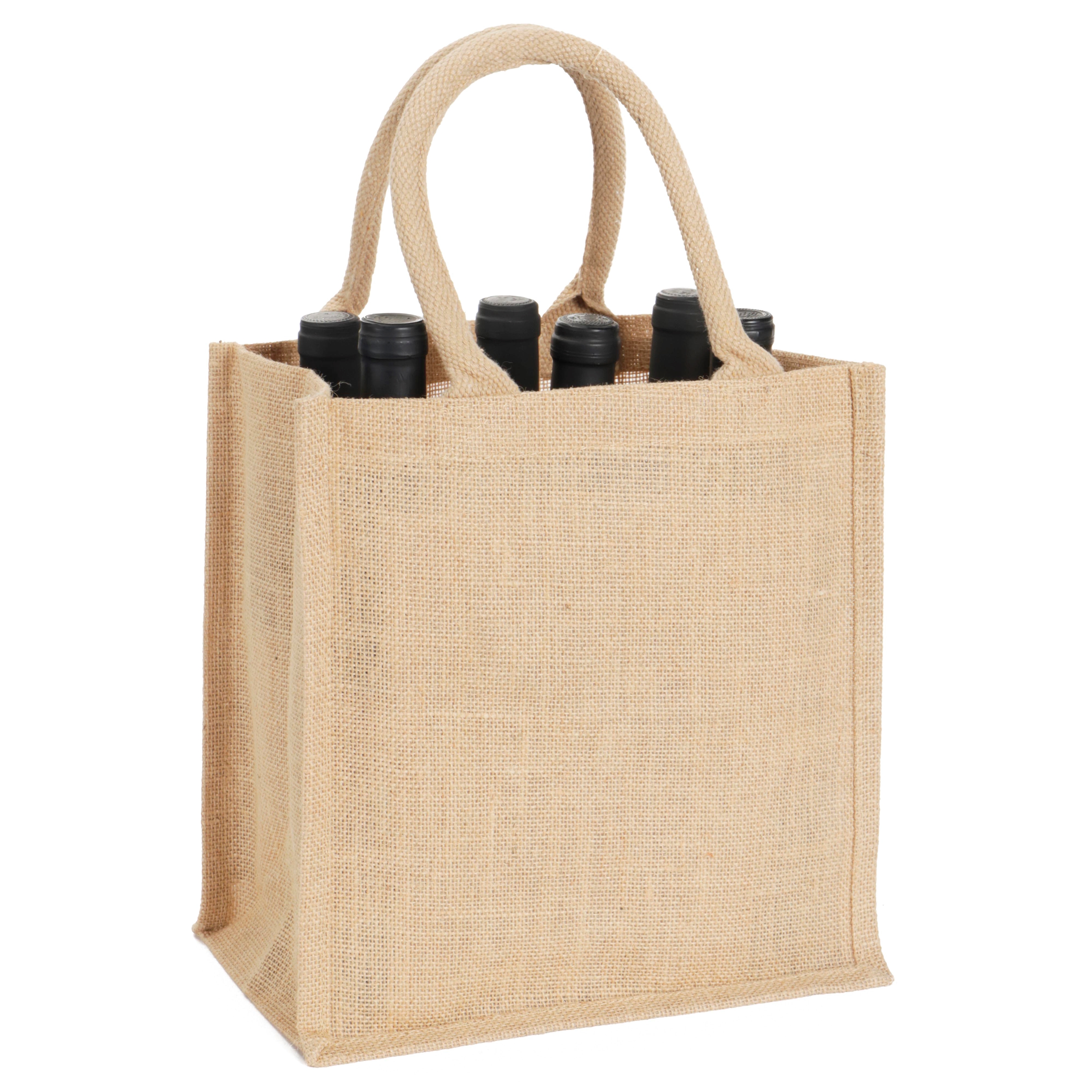 Afbeeldingen van Jute tas  27+18x29 cm voor 6 flessen