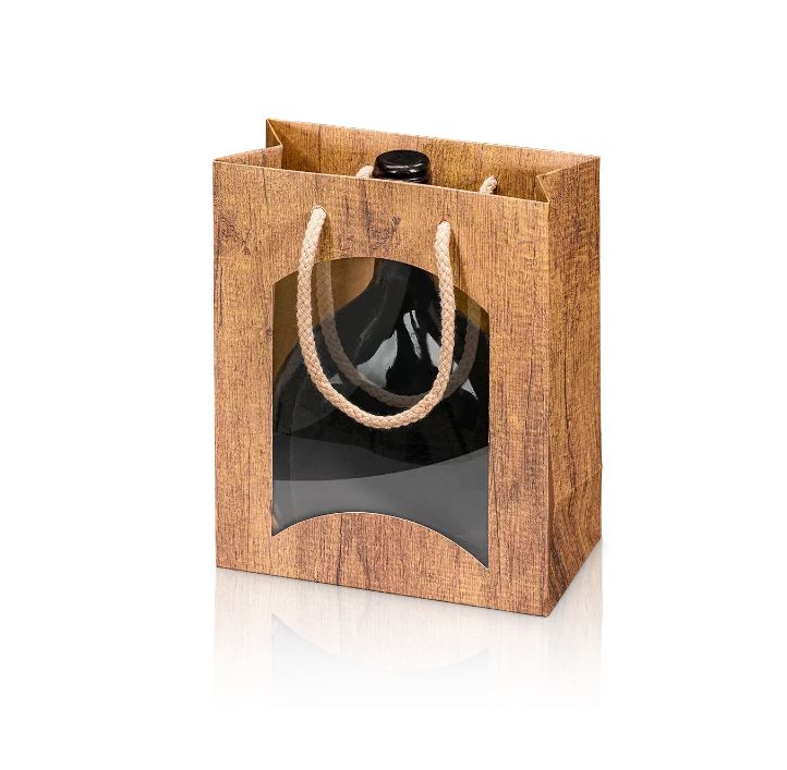 Afbeeldingen van Pak à 20 kadotas met venster 17+8,5x20 cm houtlook