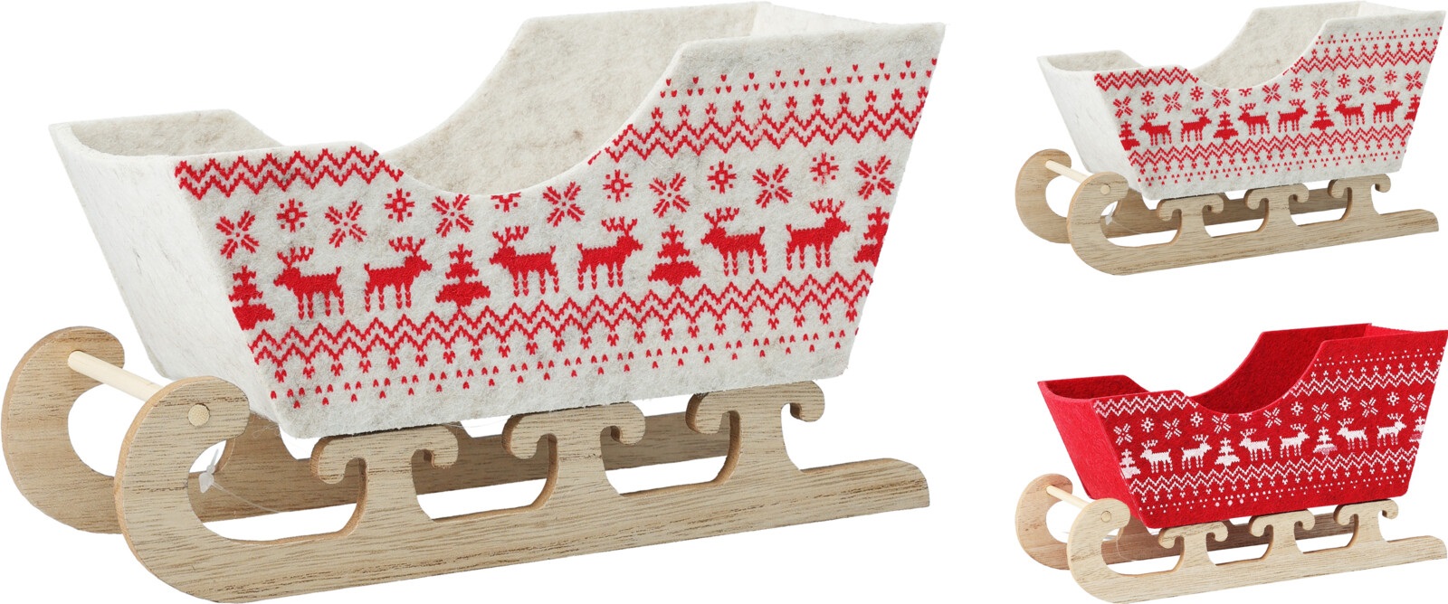 Afbeeldingen van Decoratie slee 22,5x10x12 cm hout/vilt assorti