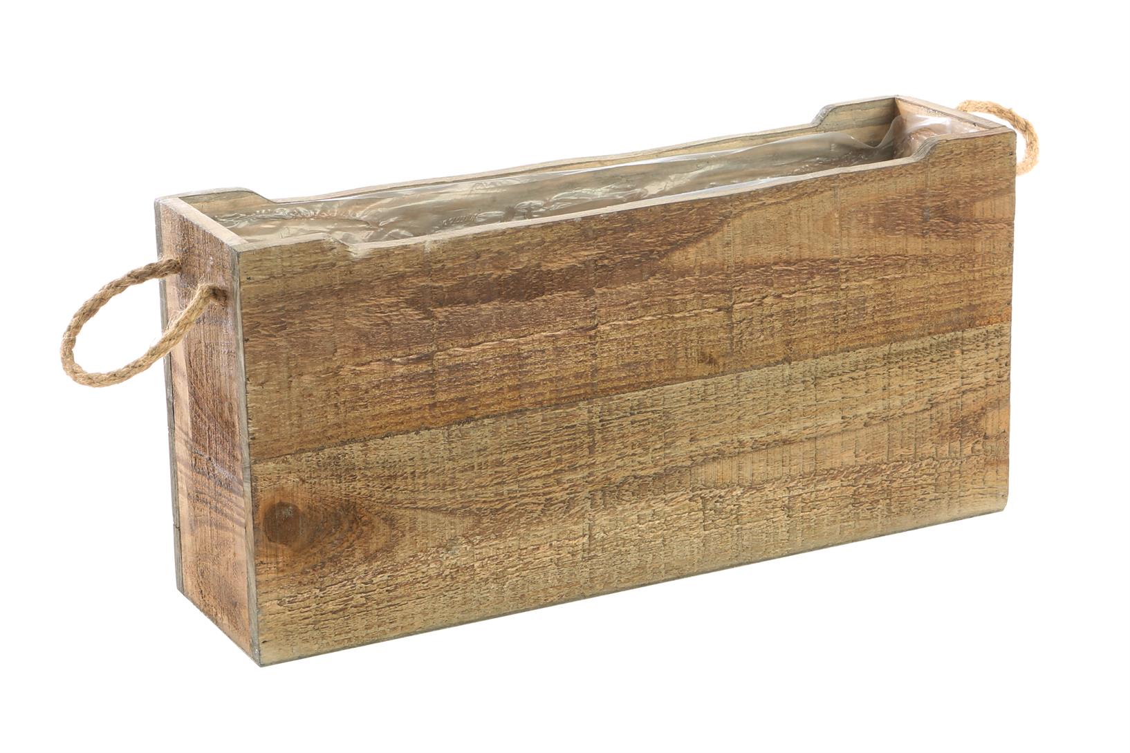 Afbeeldingen van Houten bak 37x8x19 cm bruin met touwgrepen