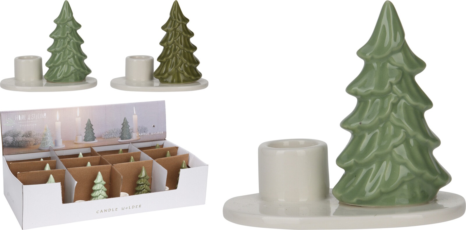 Afbeeldingen van Porseleinen kaarshouder met boom assorti