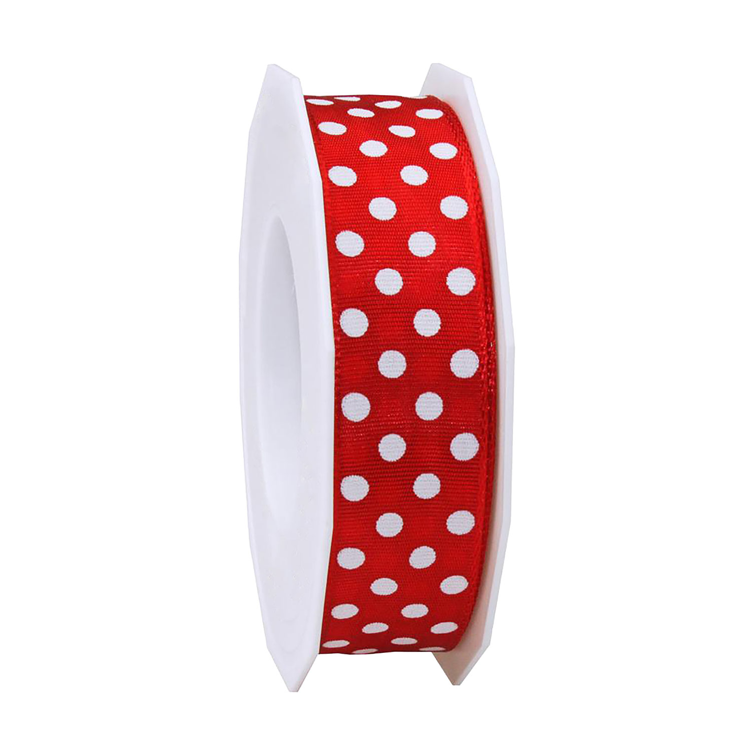 Afbeeldingen van Rol textiellint bedraad 25 mm 20 mtr rood met stippen