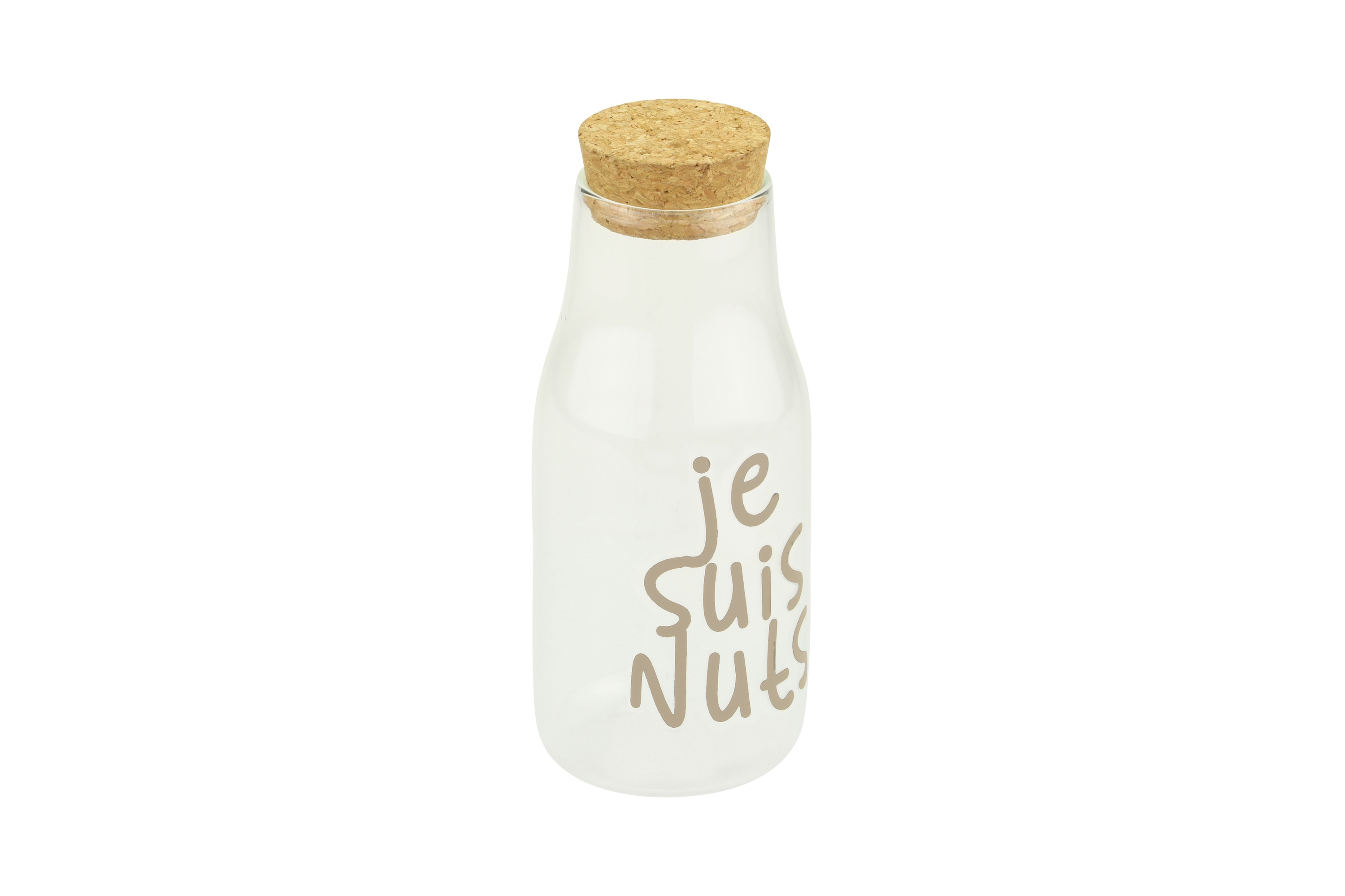 Afbeeldingen van Glazen fles 350 ml met kurk Je suis nuts