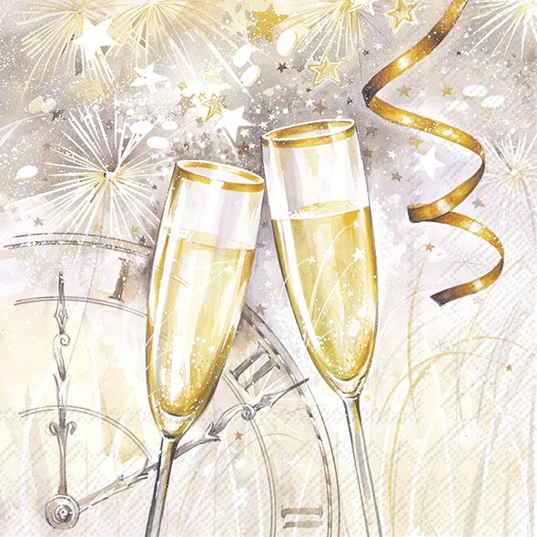 Afbeeldingen van Pak à 20 servetten 33x33 cm 3 laags Tijd om te proosten