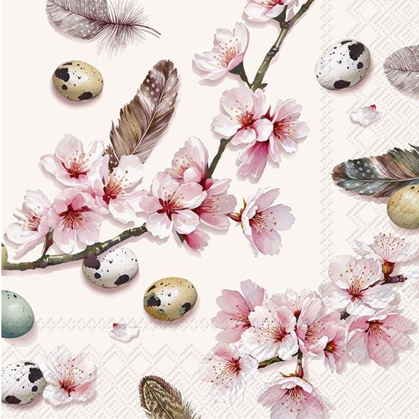 Afbeeldingen van Pak à 20 servetten 33x33 cm 3 laags kersenbloesem pasen