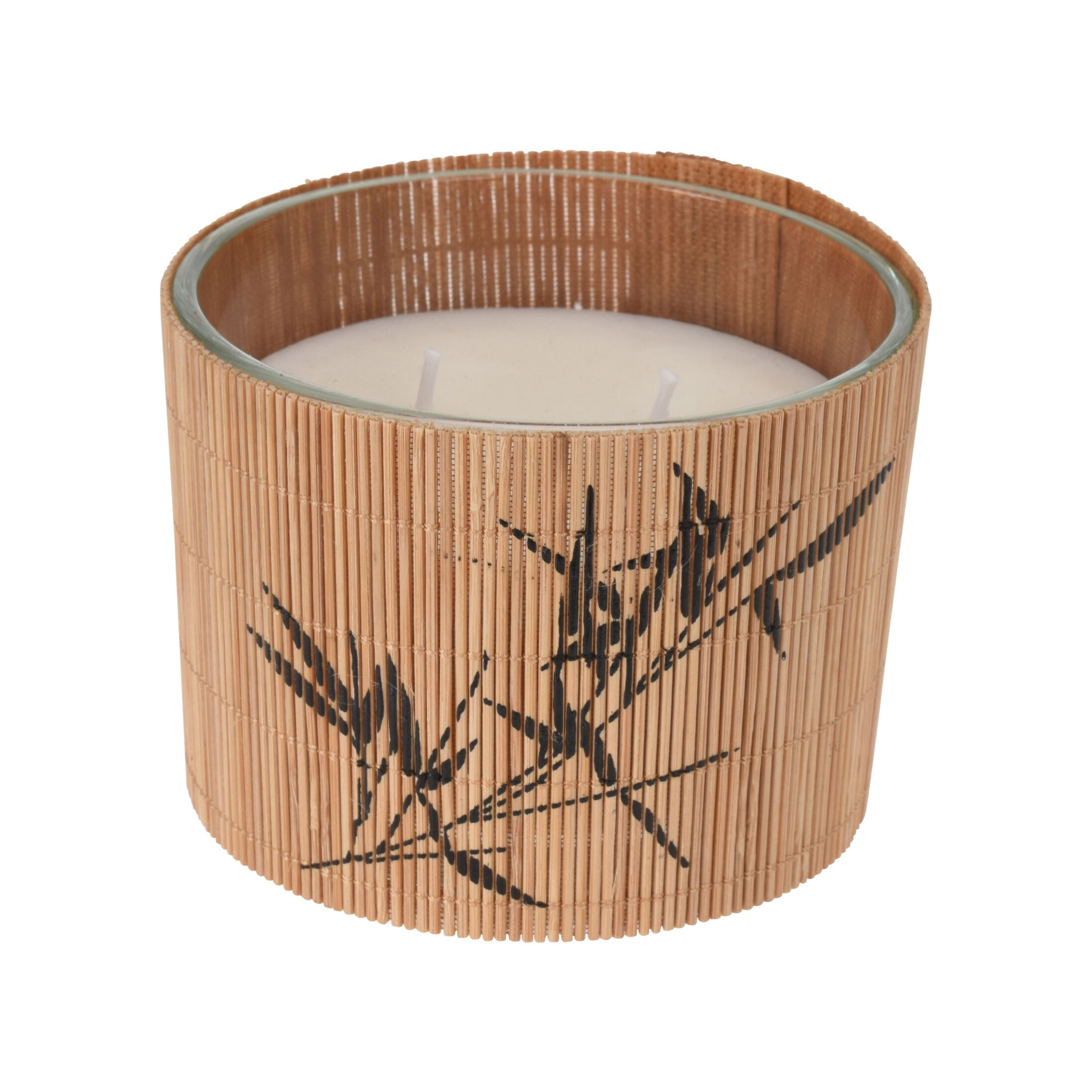 Afbeeldingen van Kaars in glas 11x8 cm met bamboo en print
