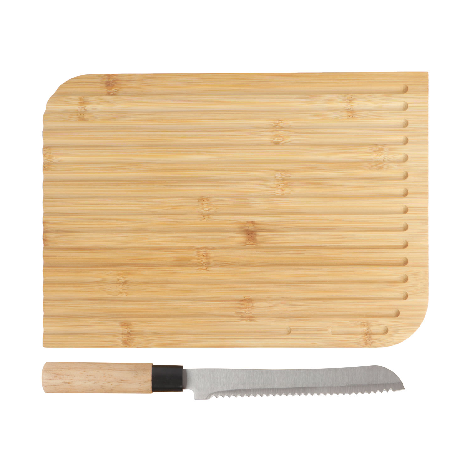 Afbeeldingen van Bamboe broodplank 25x35x1,5 cm met 33 cm broodmes