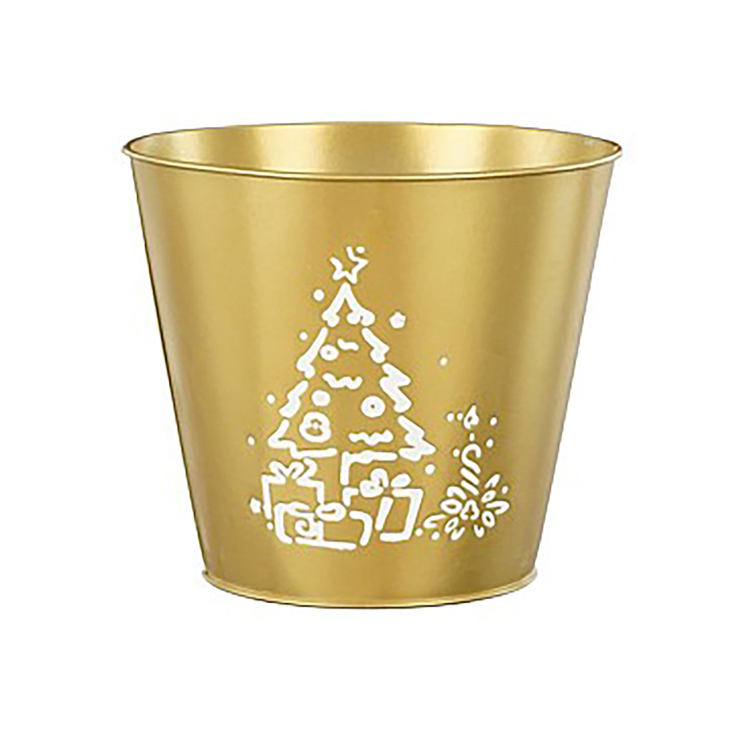 Afbeeldingen van Emmer 20/16x17 cm goud, met witte kerstboom