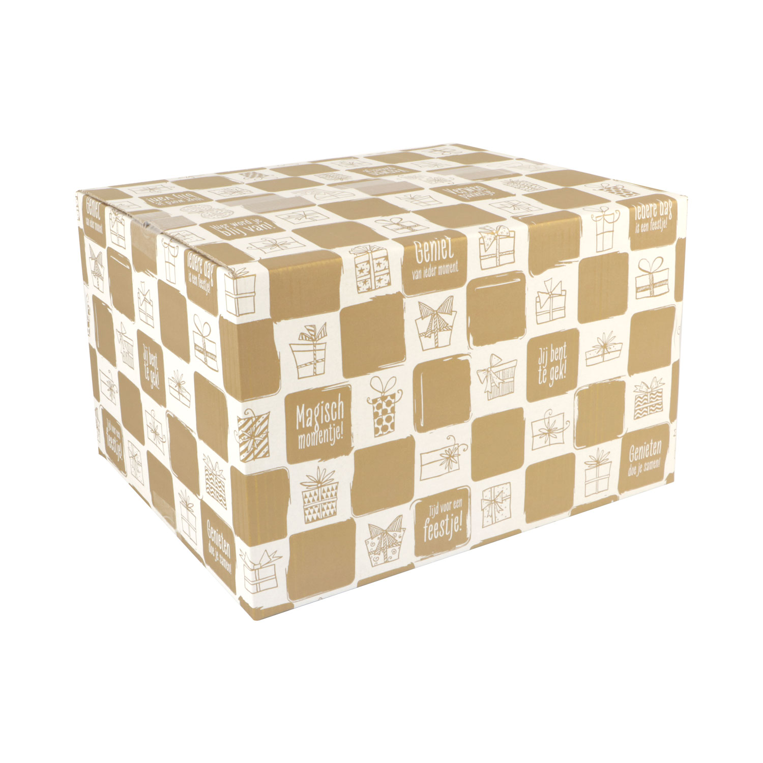 Afbeeldingen van Kerstdoos C300 cadeautjes 39x29x30 cm goud