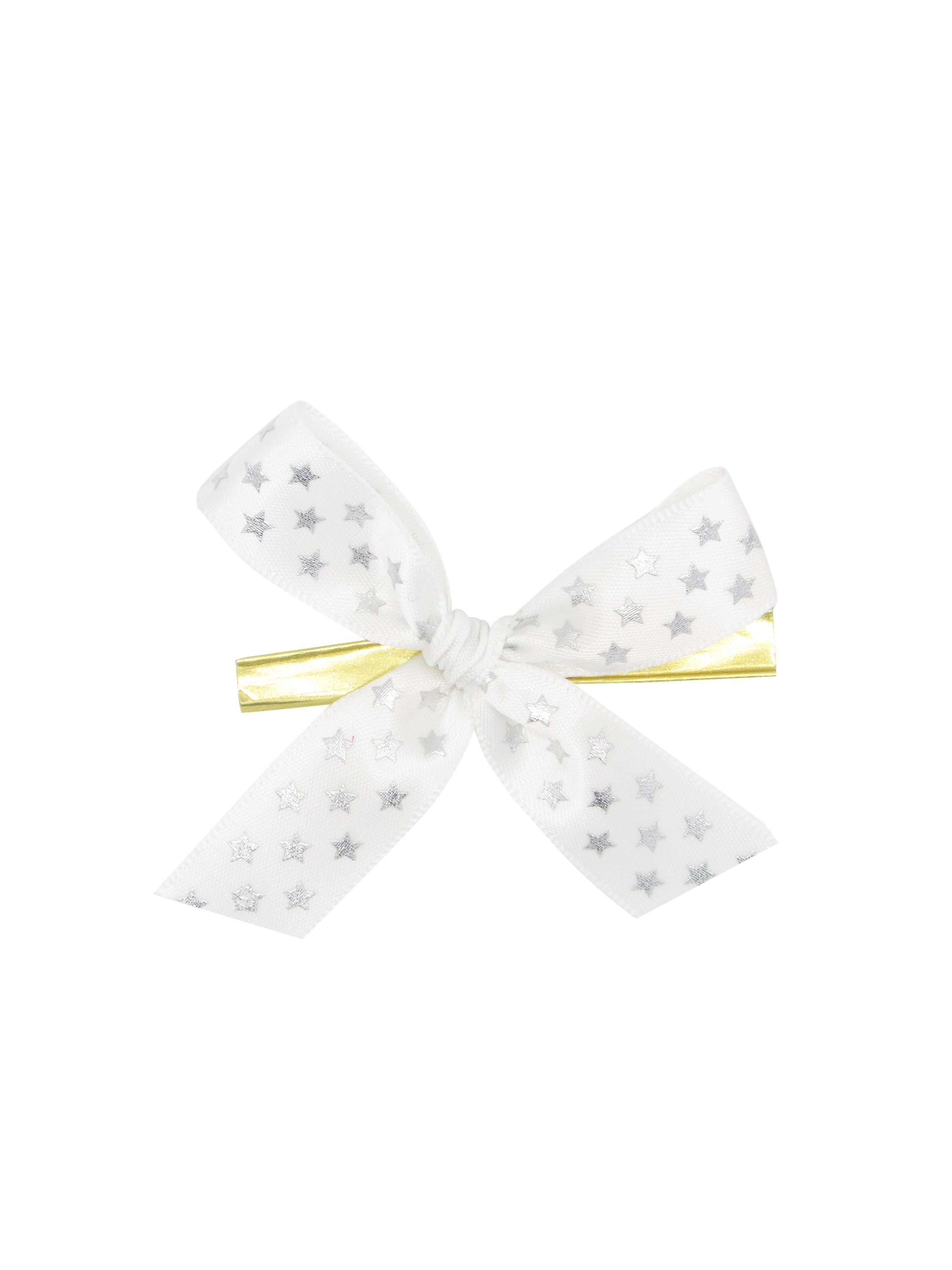Afbeeldingen van Zak à 250 strik 7 cm met sluitclip, wit met sterren