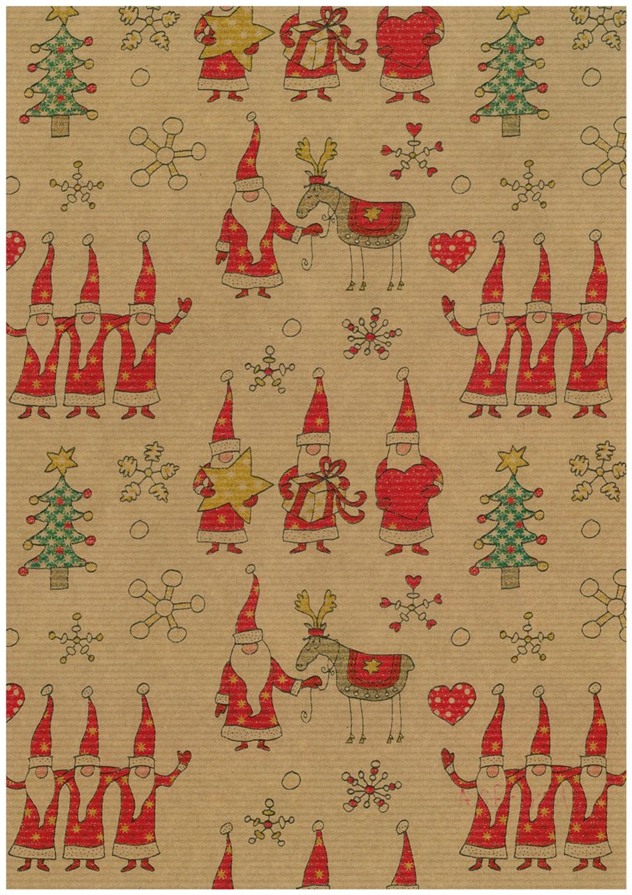 Afbeeldingen van Rol kerstpapier kraft 20 cm 150 mtr kerstmannen