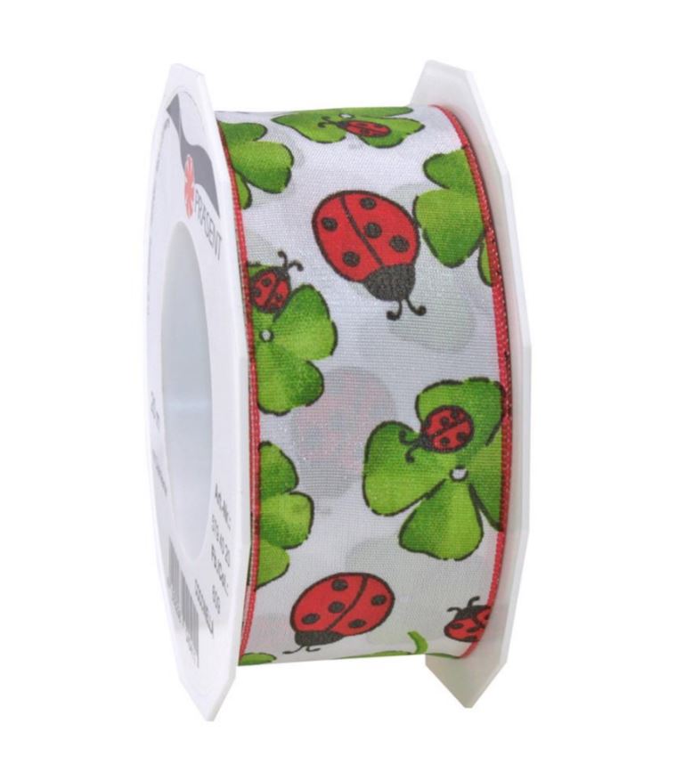 Afbeeldingen van Rol textiellint bedraad 40 mm 20 mtr Lieveheersbeestjes