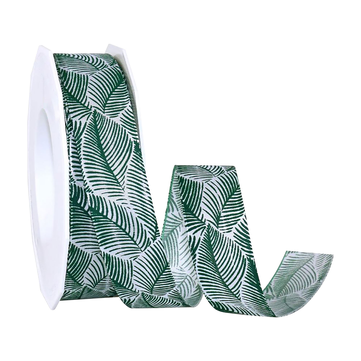 Afbeeldingen van Rol textiellint bedraad 25 mm 20 mtr takjes motief (ucl)