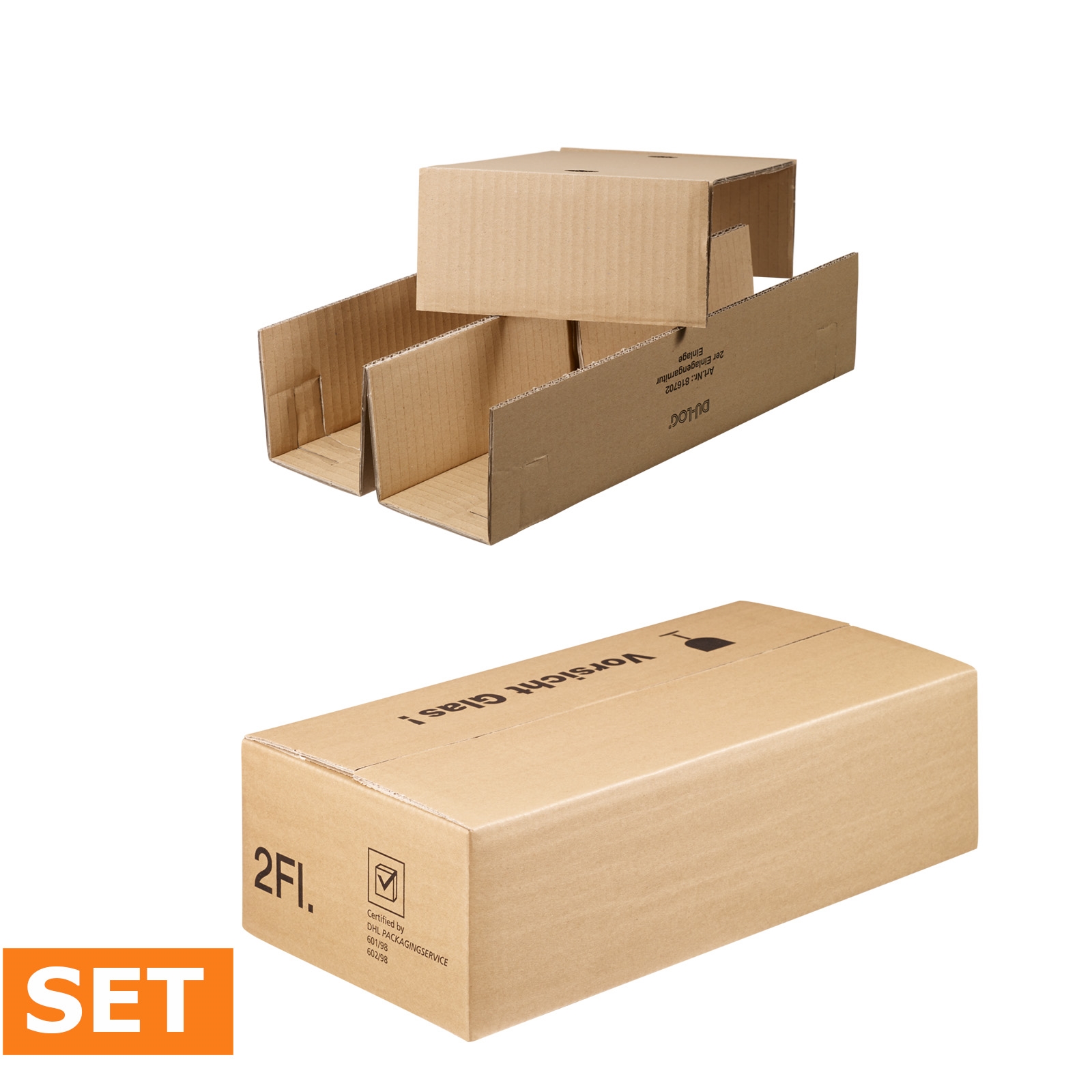 Afbeeldingen van Pak à 25 verzenddoos 2 fles liggend 40x20x11 cm inclusief interieur