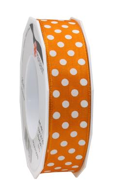 Afbeeldingen van Rol textiellint bedraad 25 mm 20 mtr dots oranje