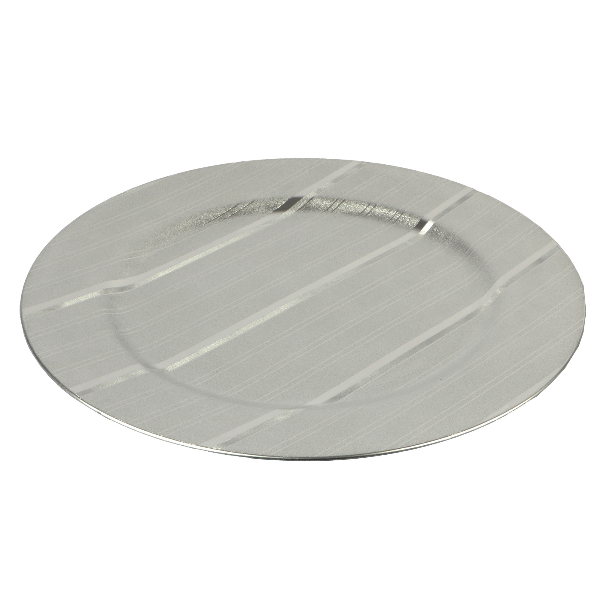 Afbeeldingen van Kunststof onderbord 33 cm zilver met lijn reliëf
