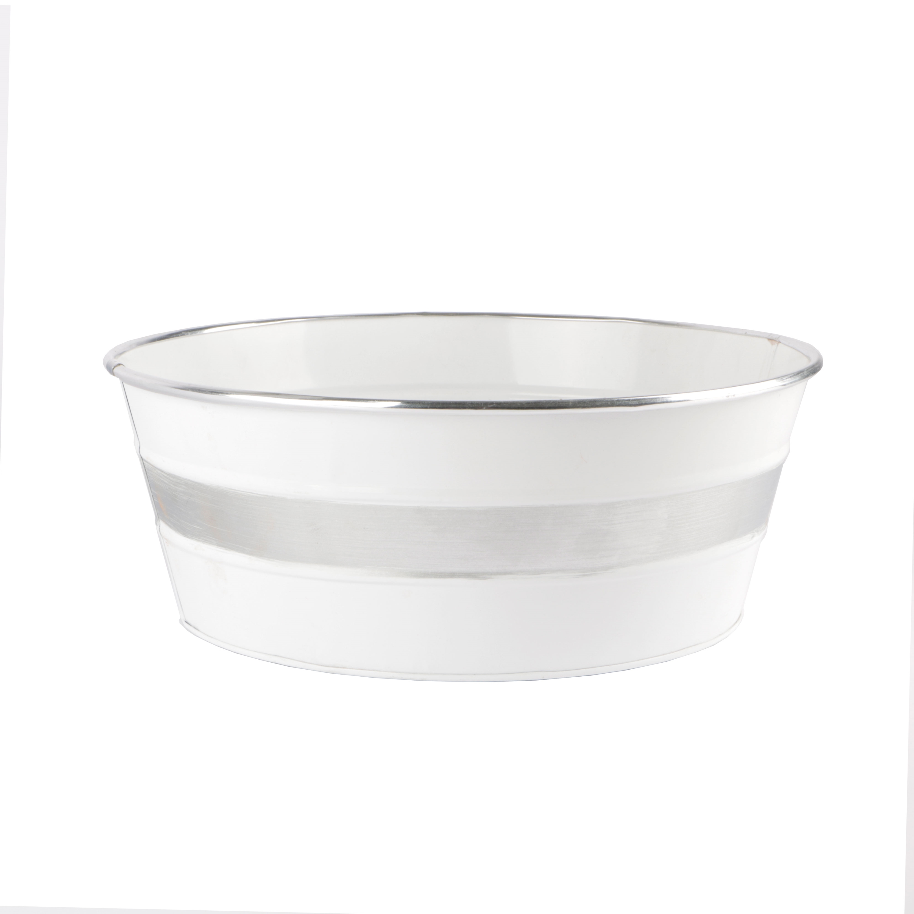 Afbeeldingen van IJzeren bak wit met zilveren bies ø30x11,5 cm