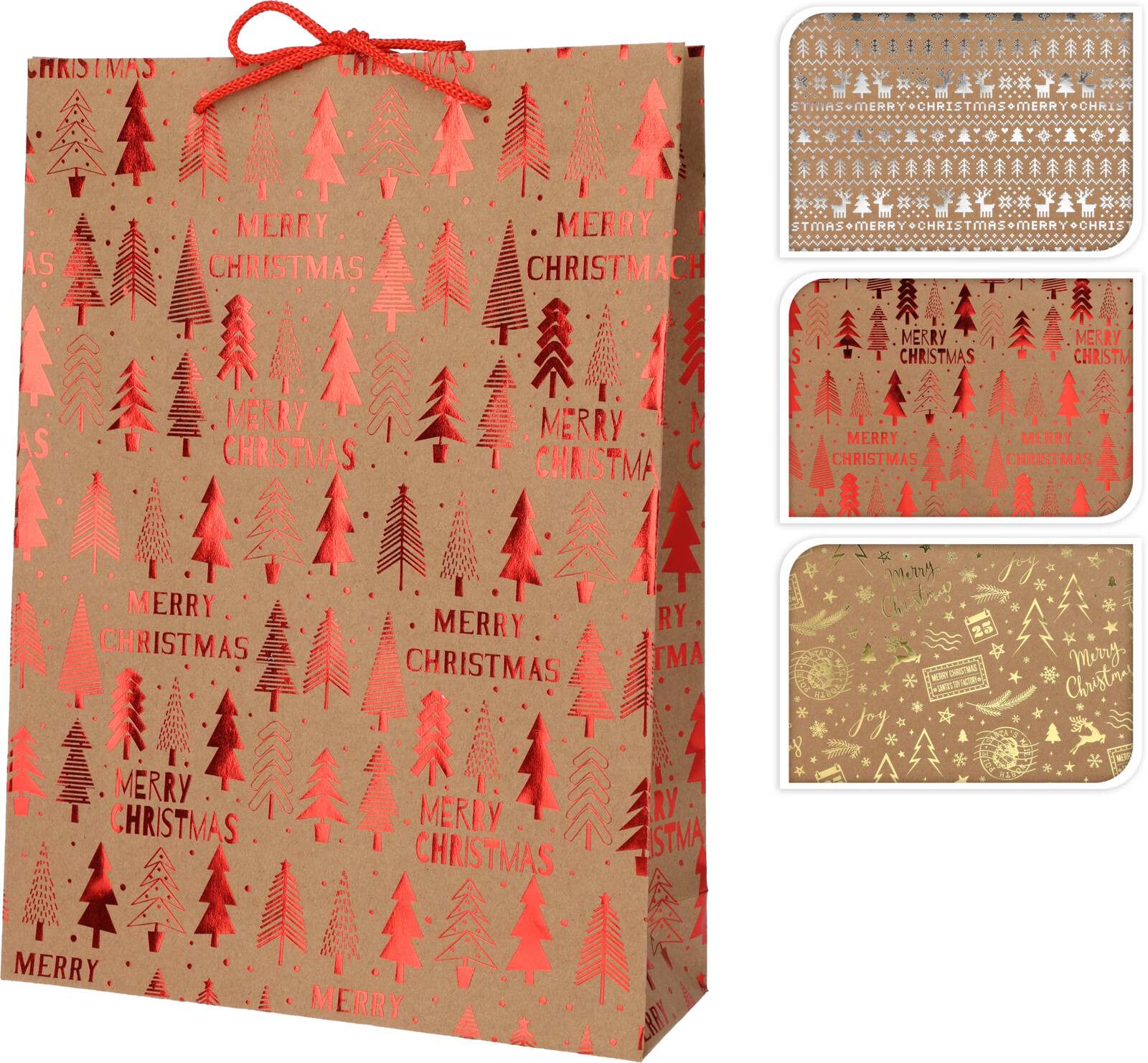Afbeeldingen van Pak à 12 draagtas 25+8,5x34,5 cm Merry Christmas assorti