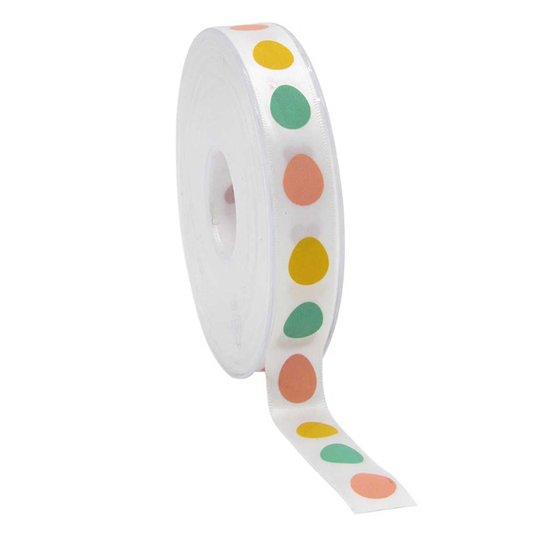 Afbeeldingen van Rol satijnlint 15 mm 25 mtr eieren 3 kleuren
