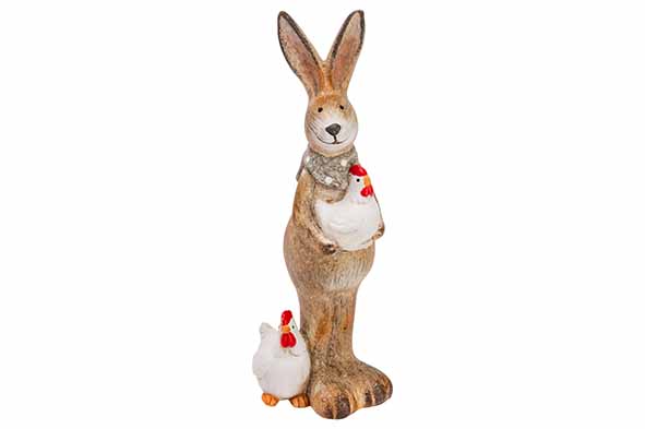 Afbeeldingen van Konijn staand met 2 kippen 8,5x8x24,2 cm bruin