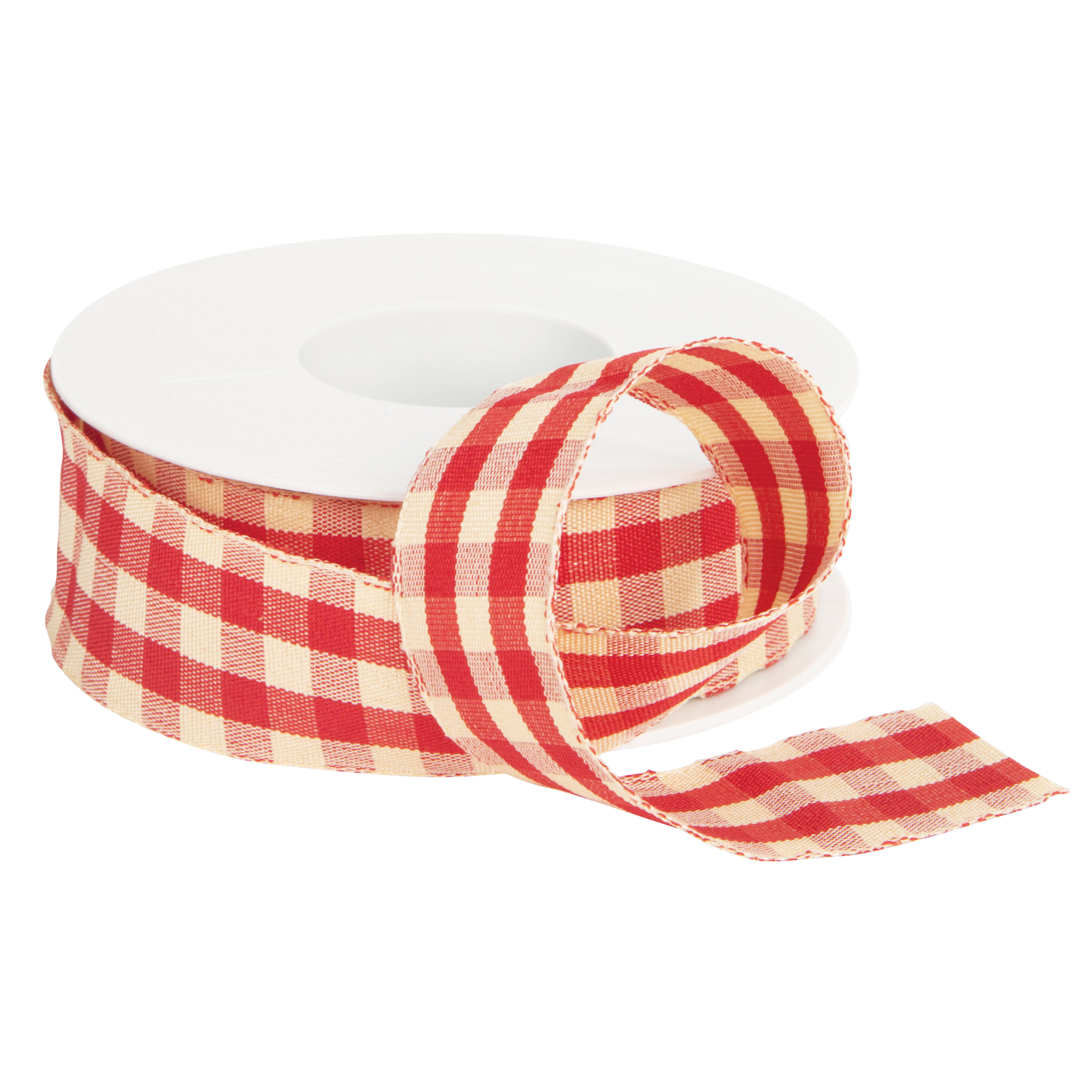 Afbeeldingen van Rol textiellint 30 mm 15 mtr rood/crème geruit