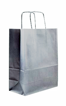 Afbeeldingen van Pak à 50 papieren tas zilver 18+8x22 cm 90grs