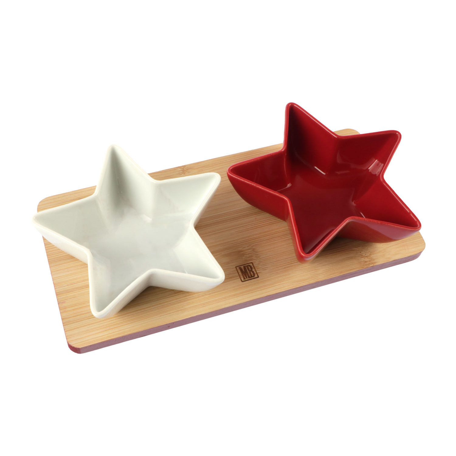 Afbeeldingen van Bamboe plank 25x11,5 cm + 2 ster schaaltjes 13x4 cm 