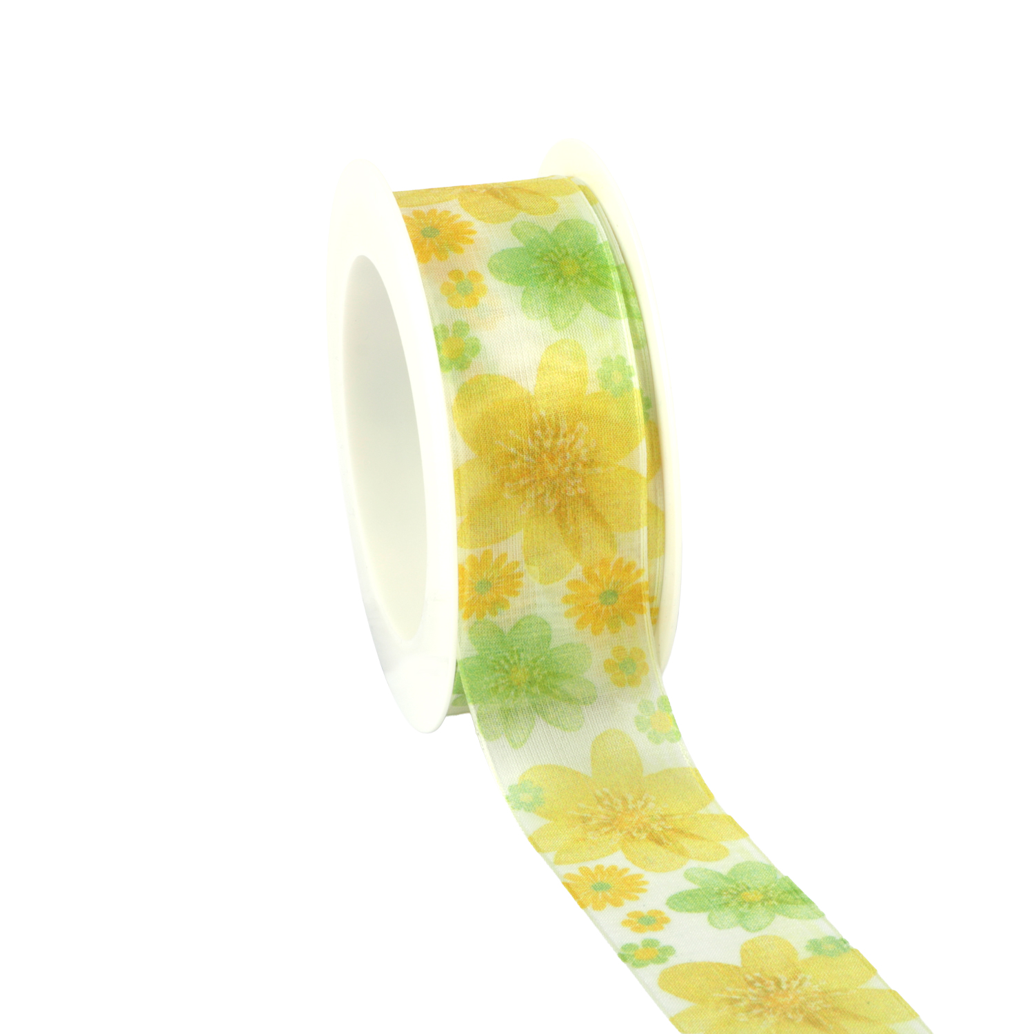 Afbeeldingen van Rol organzalint 40 mm 15 mtr aquarelbloem geel