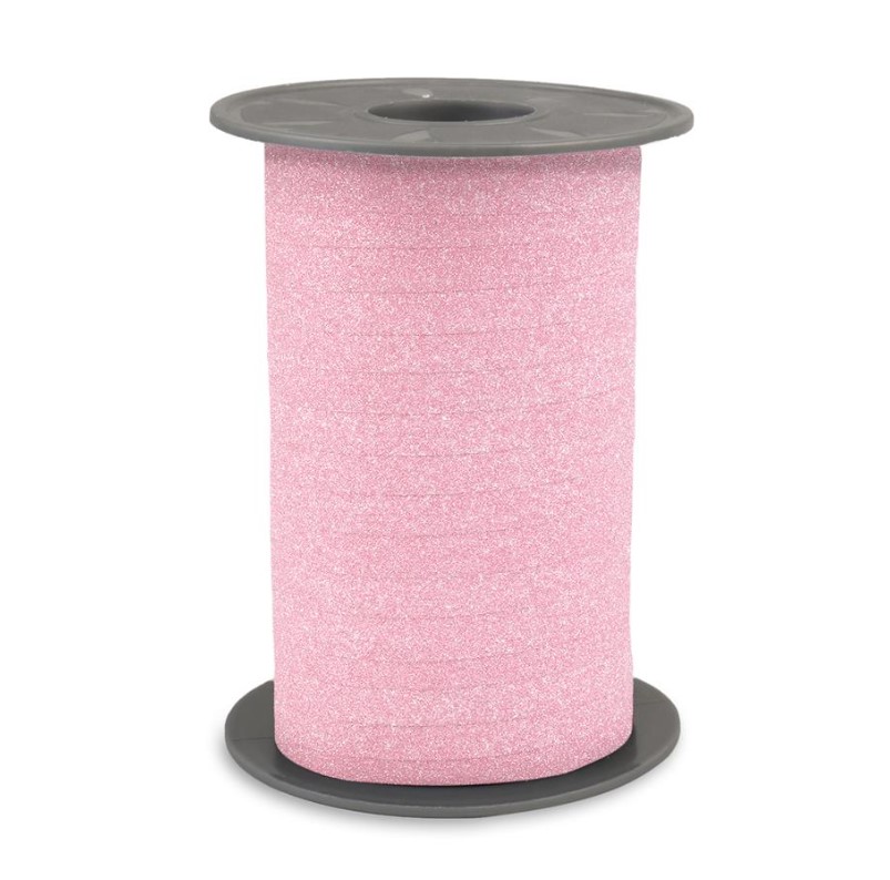 Afbeeldingen van Rol krullint 10 mm 100 mtr glitter lichtroze