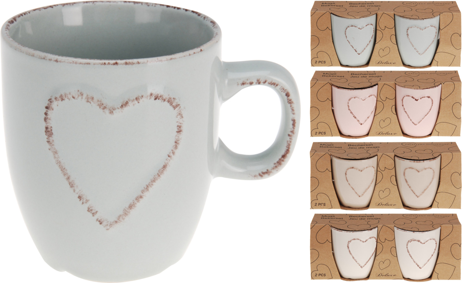 Afbeeldingen van Set à 2 mokken 150 ml hart assorti