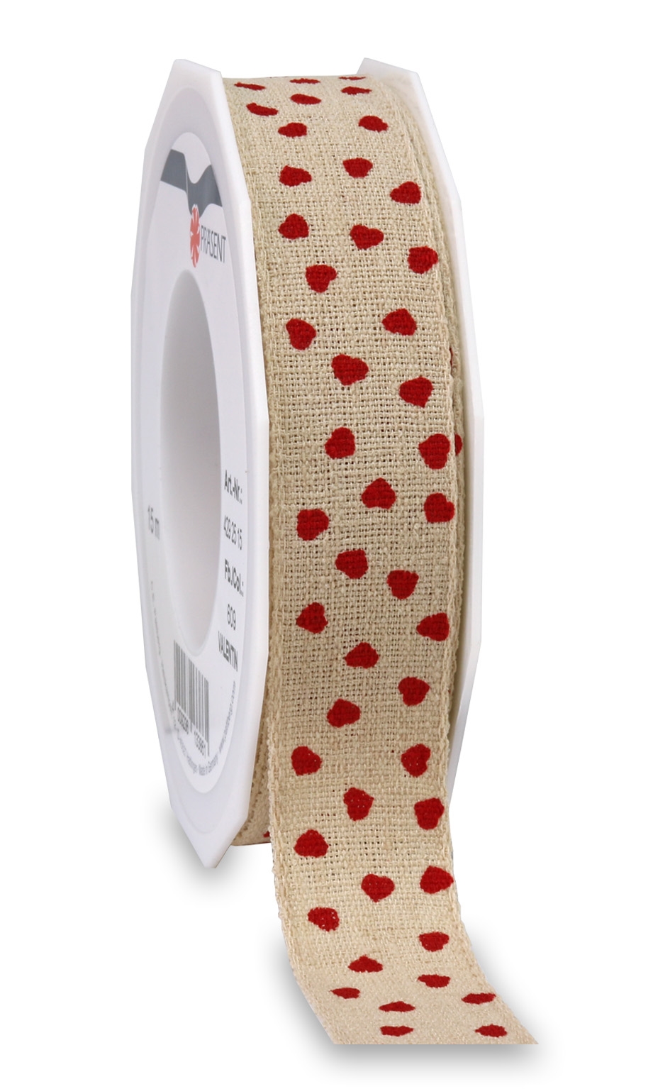 Afbeeldingen van Rol Jutelint 25 mm 15 mtr hartjes rood